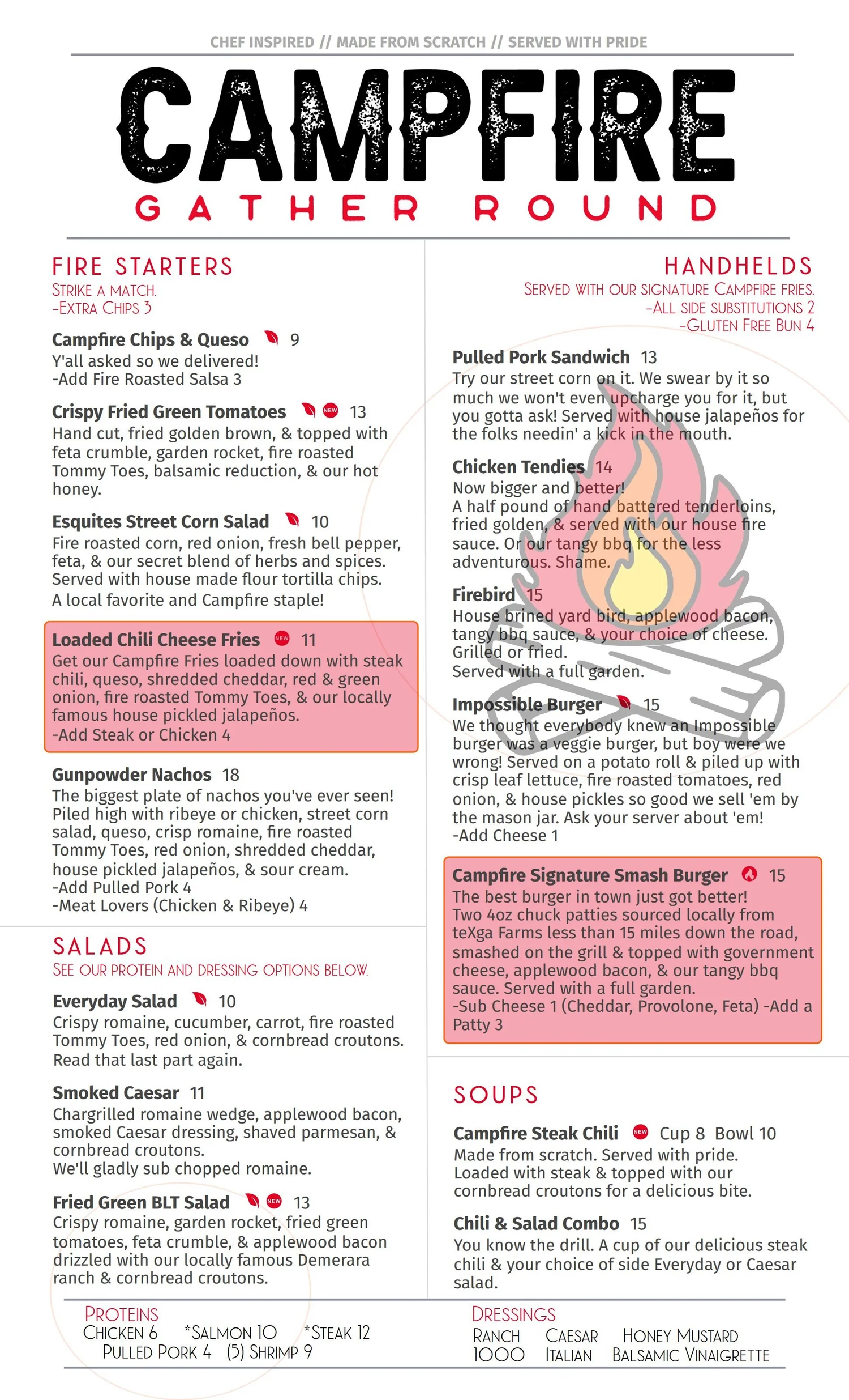 Menu Simple Fire Menu | Delicious Meals, Great Service — Campfire.