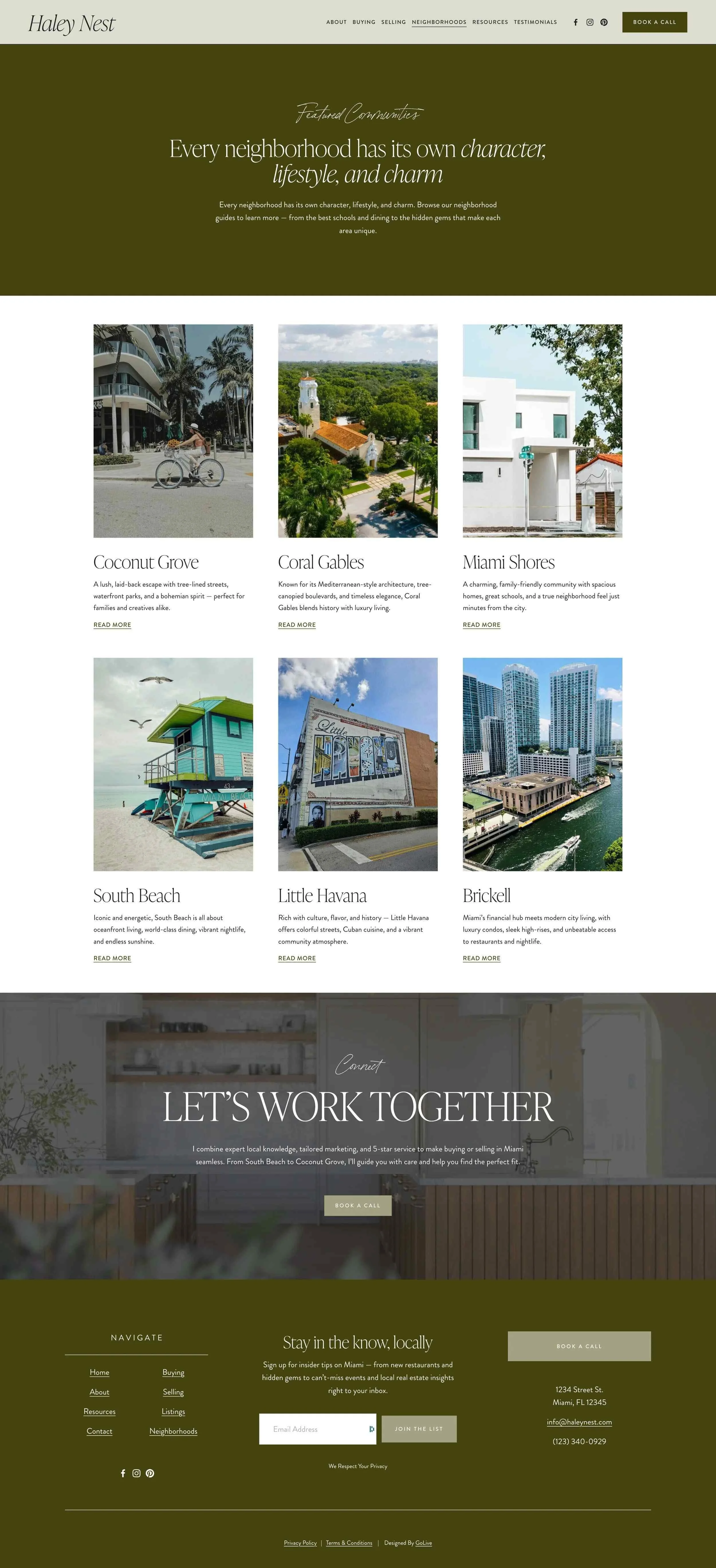 Neighborhood pages of Nest, a realtor website template for Squarespace.