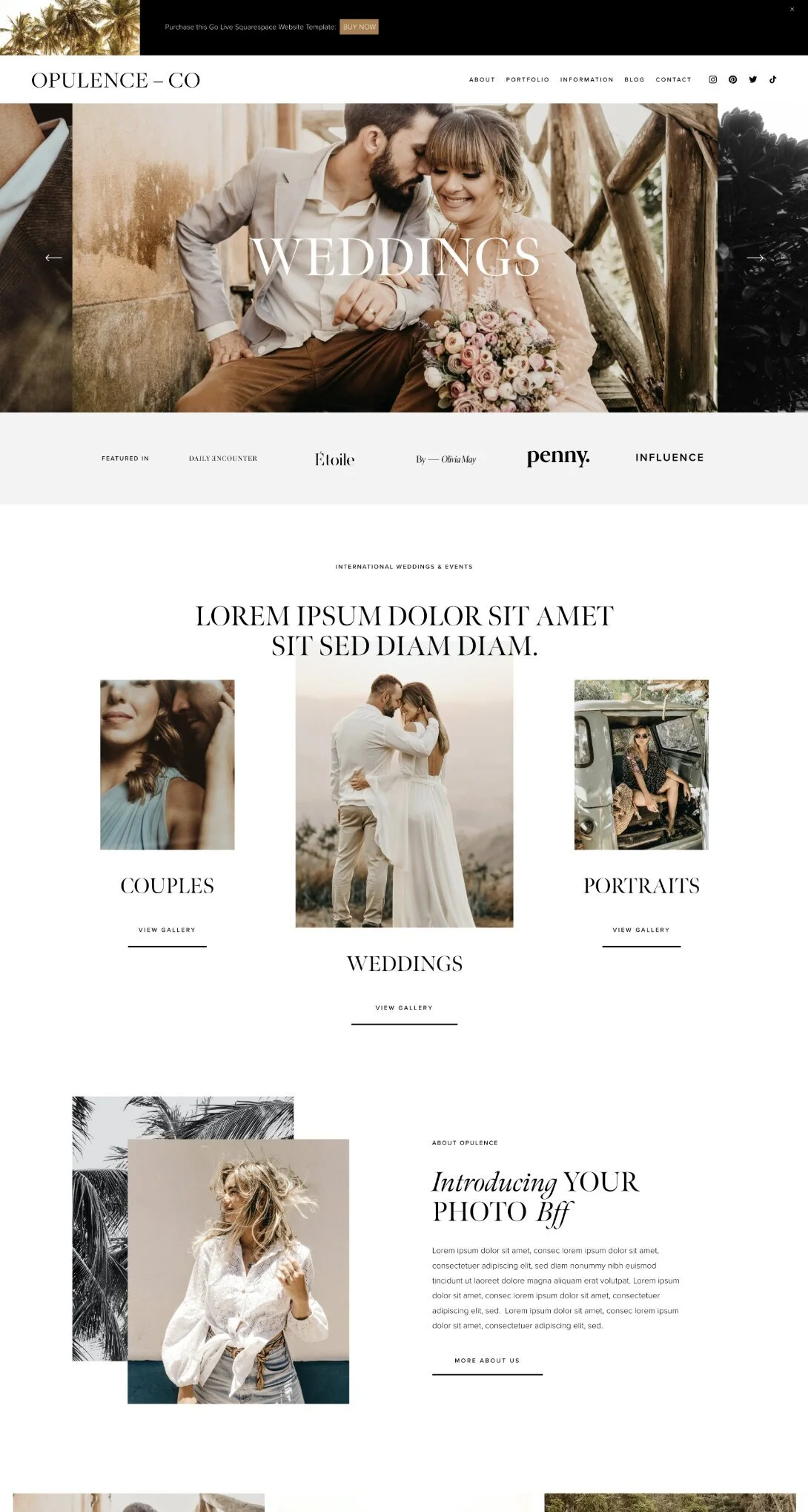Perfect website template for photographers and videographers seeking a modern and clean Squarespace portfolio website template.