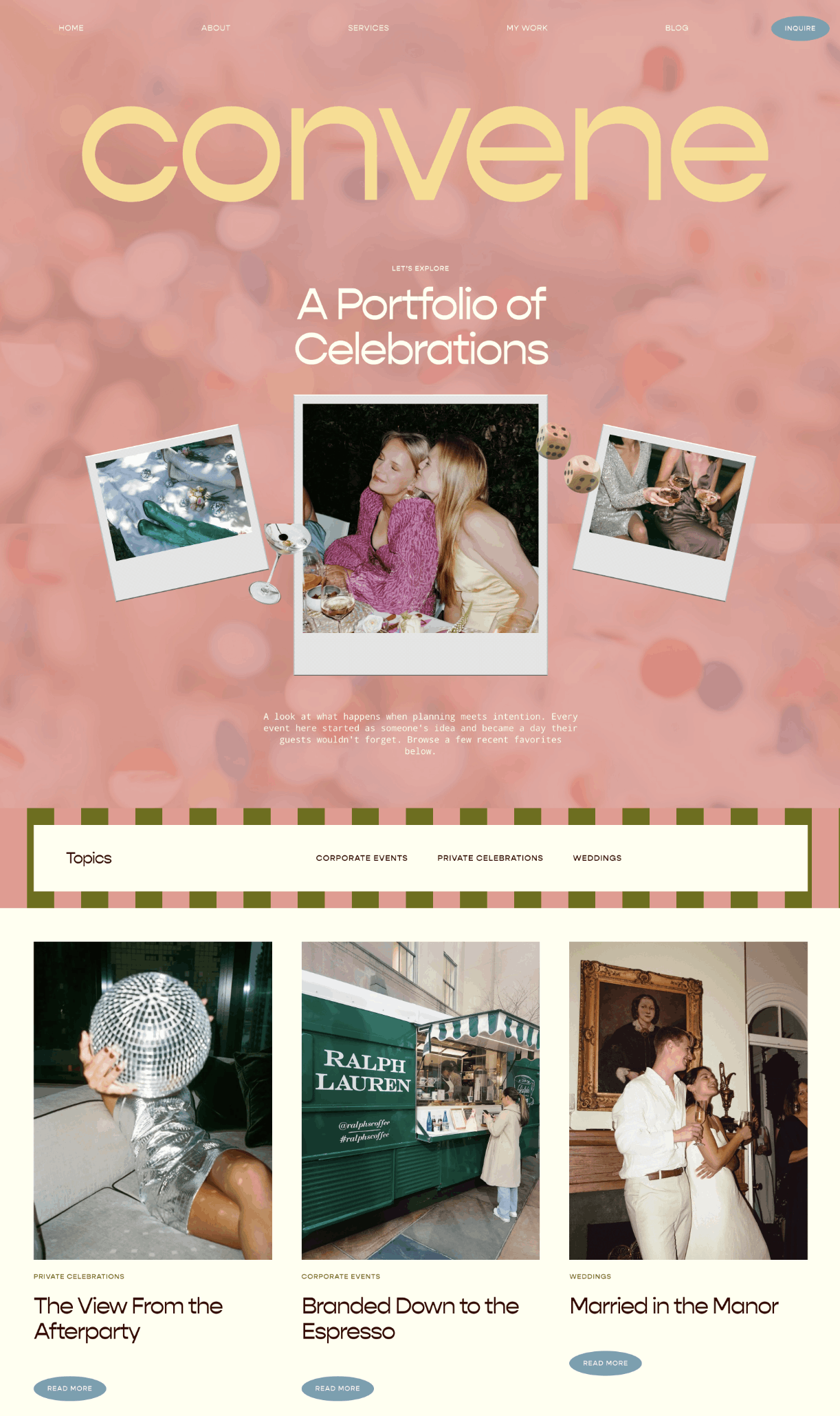 My work page of Convene, a Squarespace website template for wedding planners and service-based businesses.