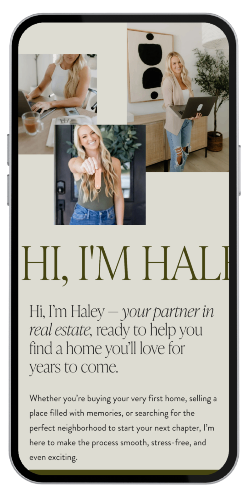 Phone mockup of realtor website template for Squarespace