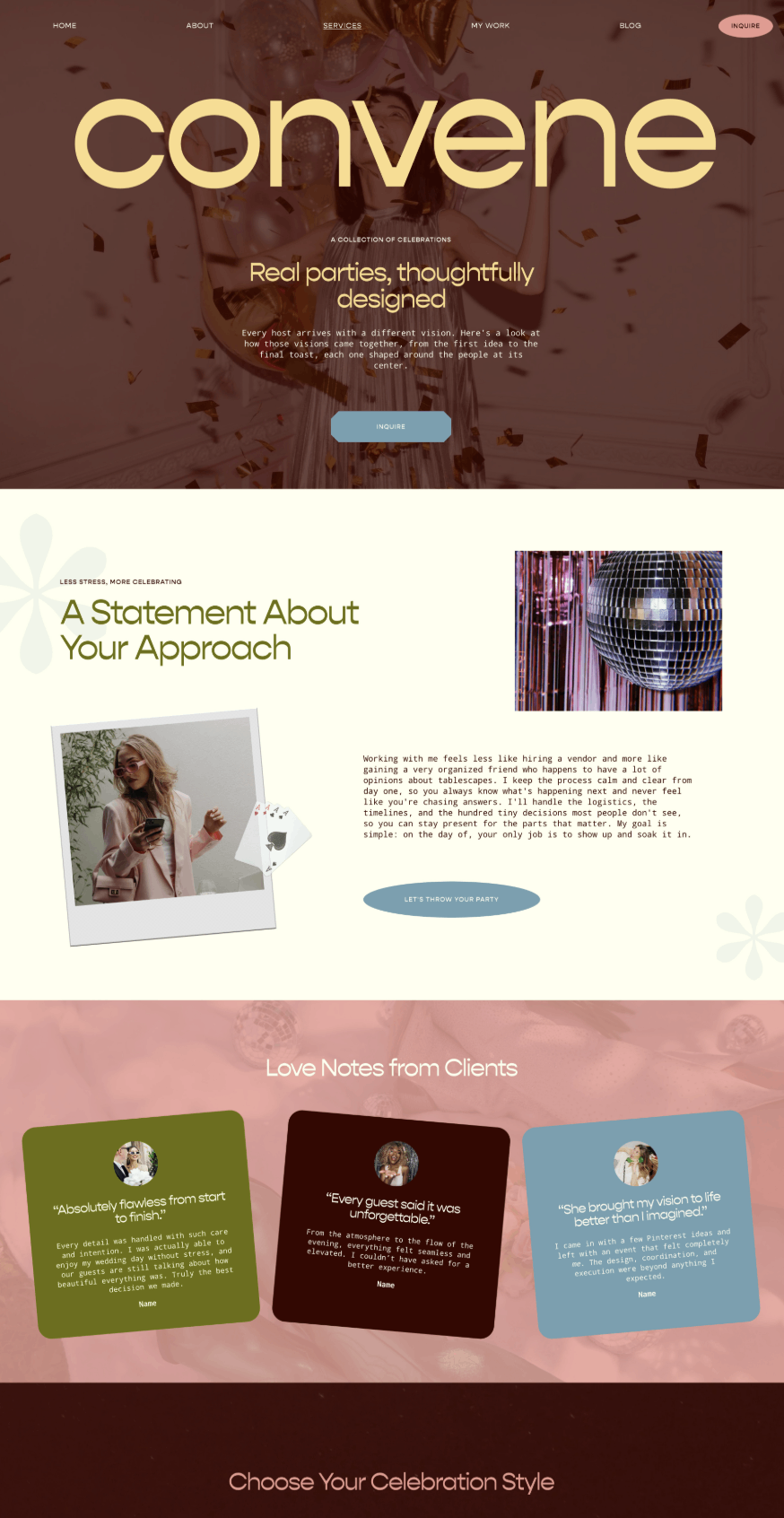 Private event page of Convene, a Squarespace website template for wedding planners and service-based businesses.