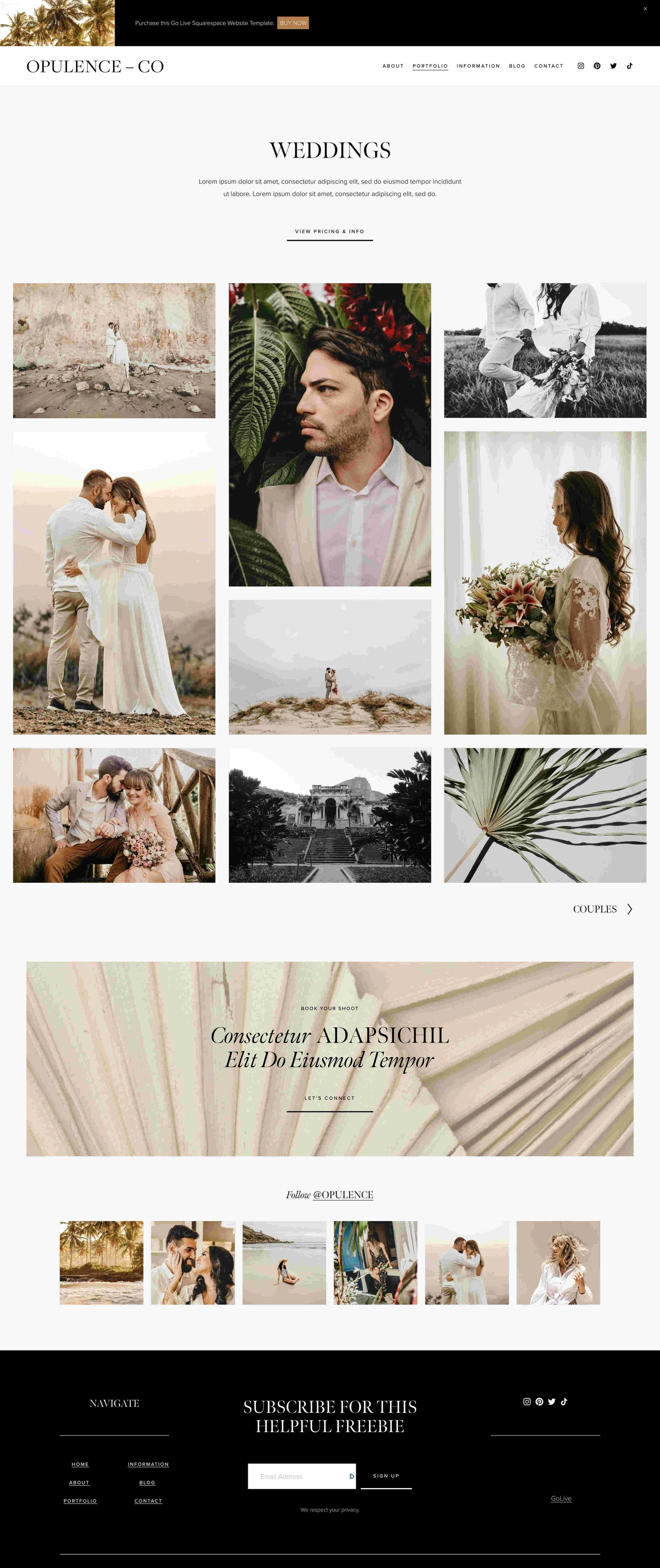 Perfect website template for photographers and videographers seeking a modern and clean Squarespace portfolio website template.