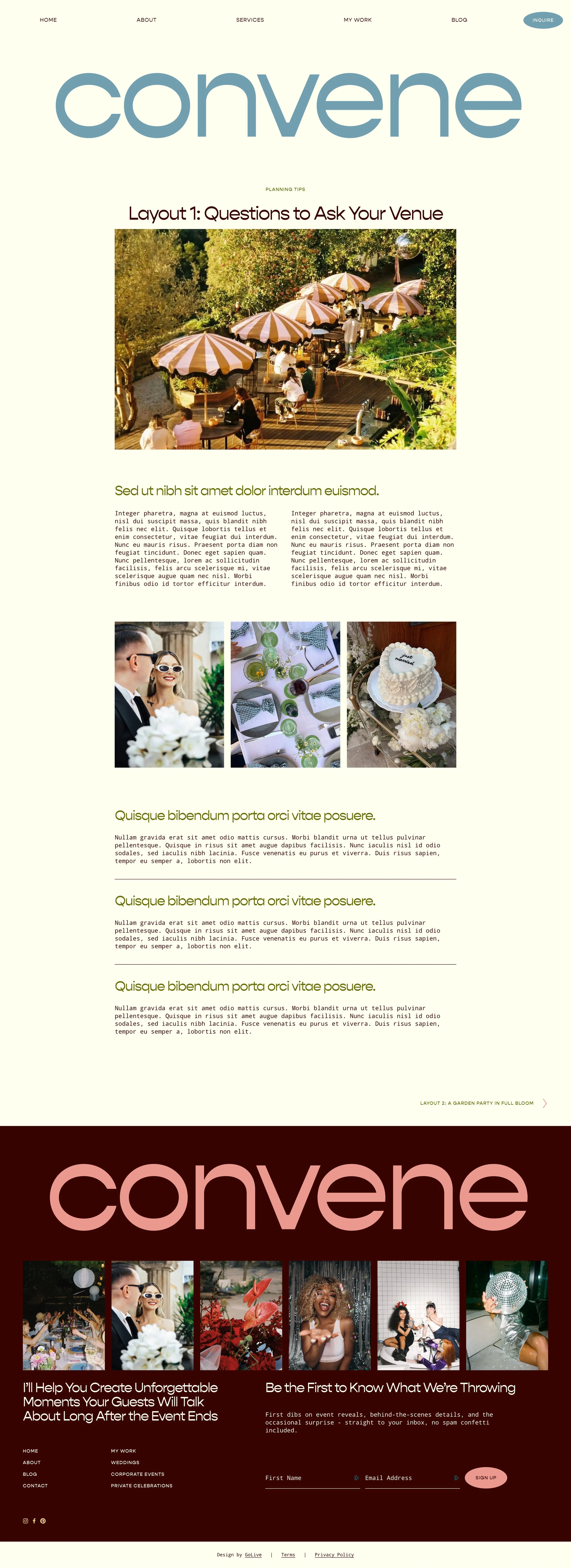 Blog post page of Convene, a Squarespace website template for wedding planners and service-based businesses.