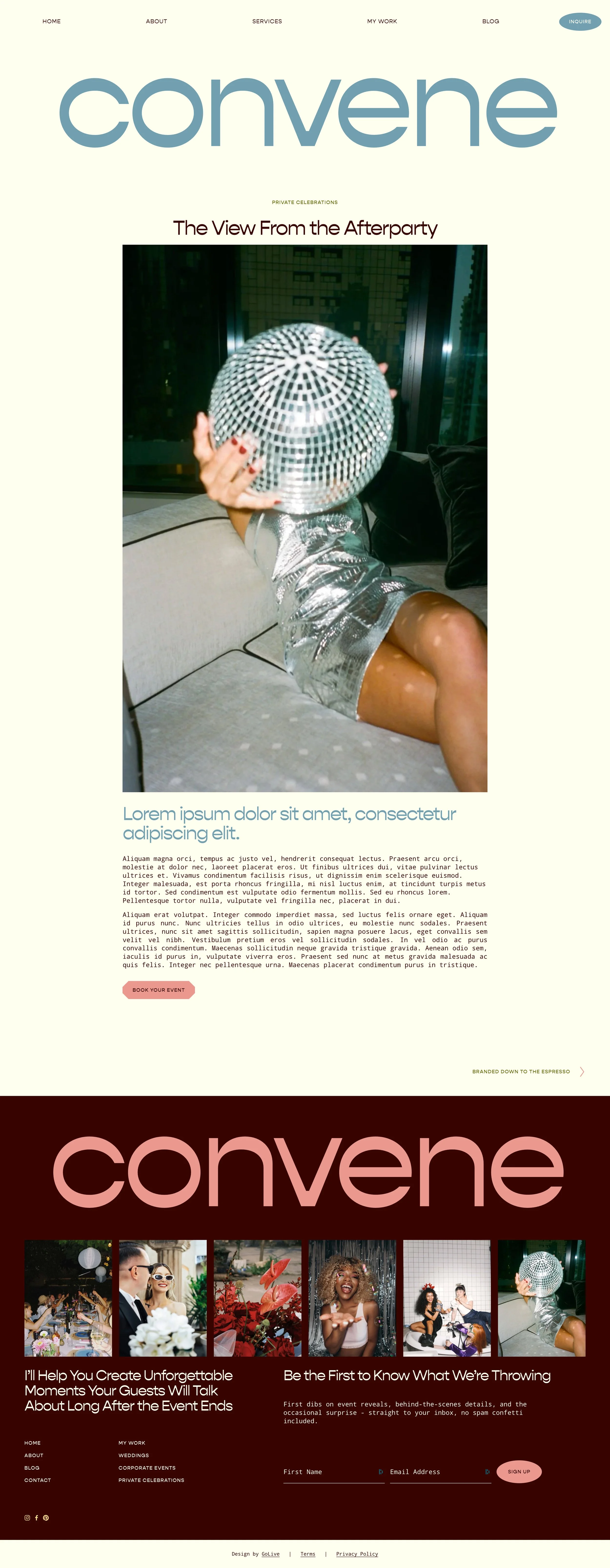 Portfolio pages of Convene, a Squarespace website template for wedding planners and service-based businesses.