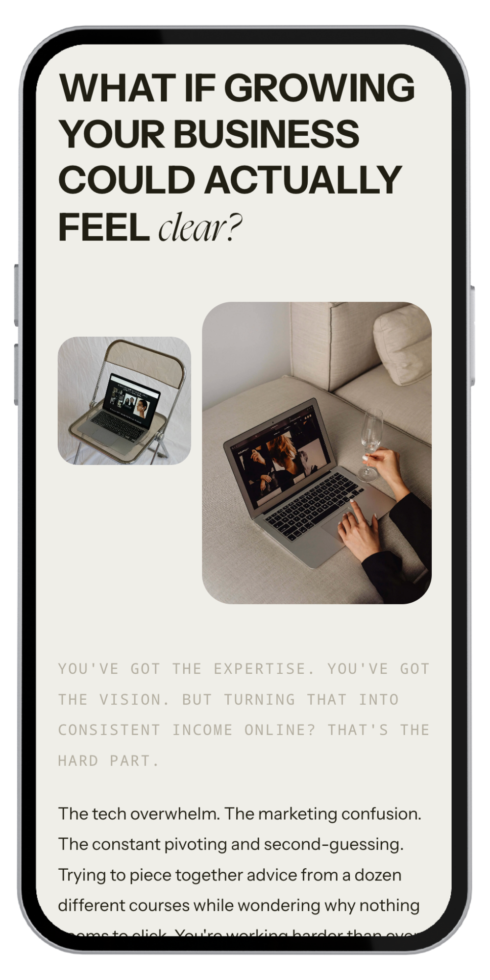 One-page coaching website template design optimized for mobile