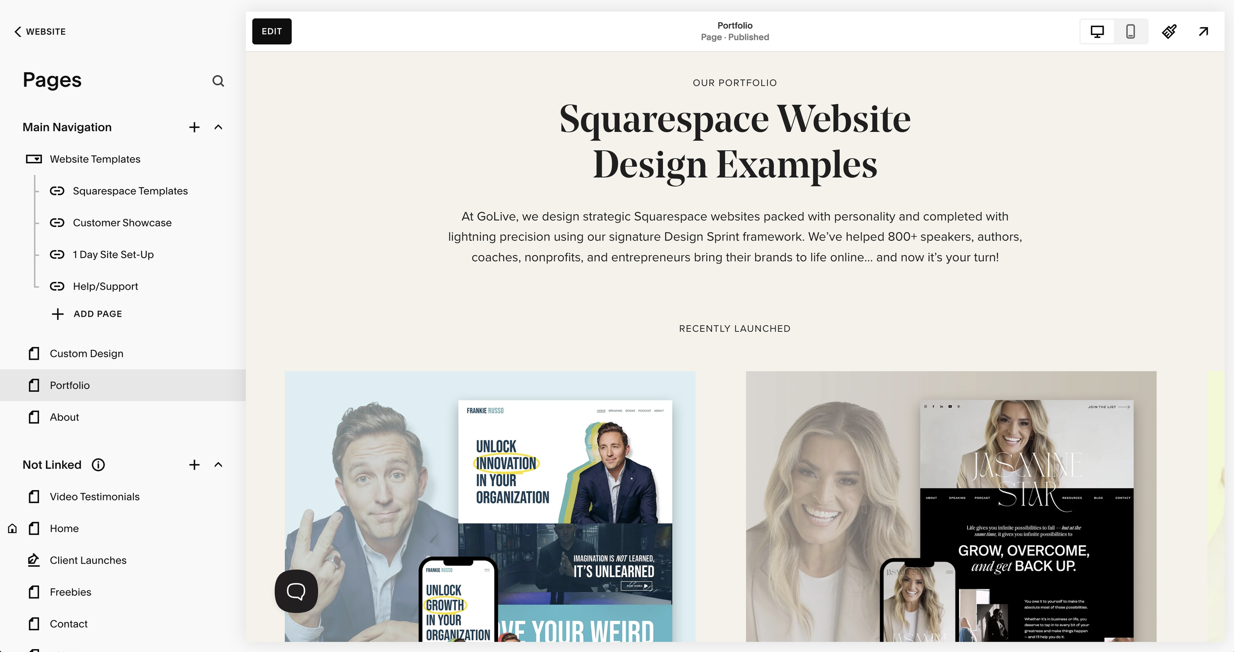 Squarespace for portfolio websites.