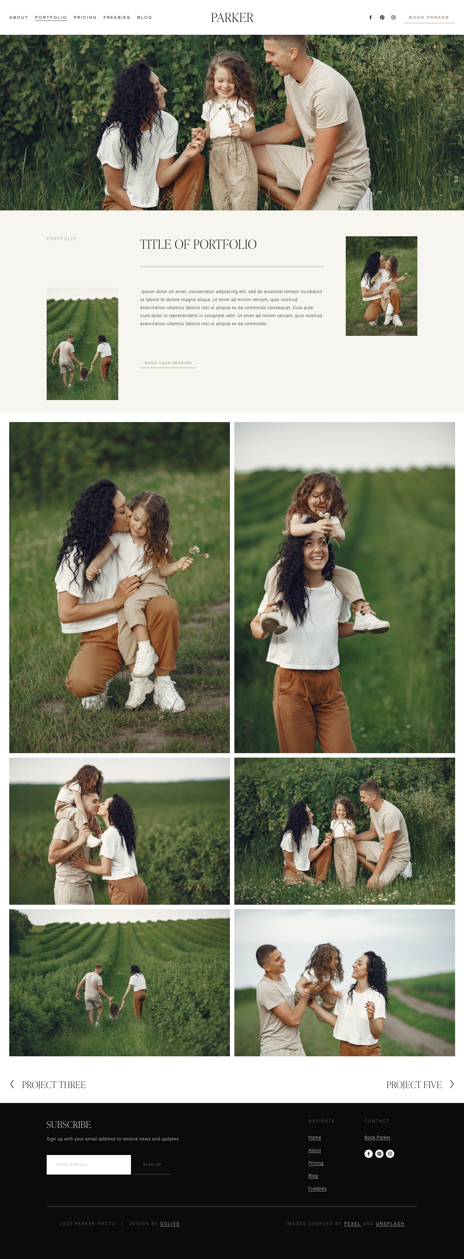 Photography Squarespace website template with a modern and clean theme for service based businesses.