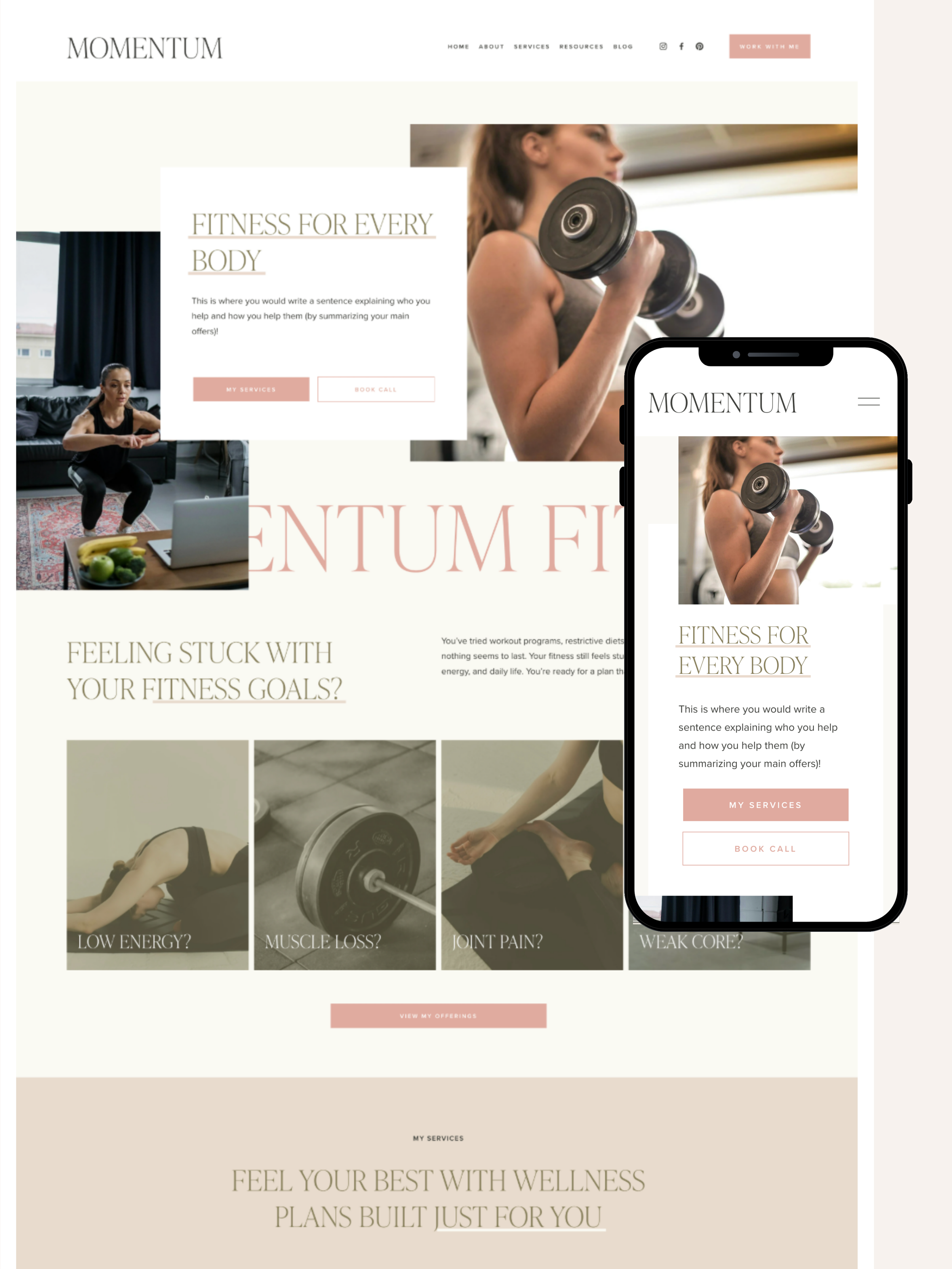 website template design built on Squarespace for fitness trainers.