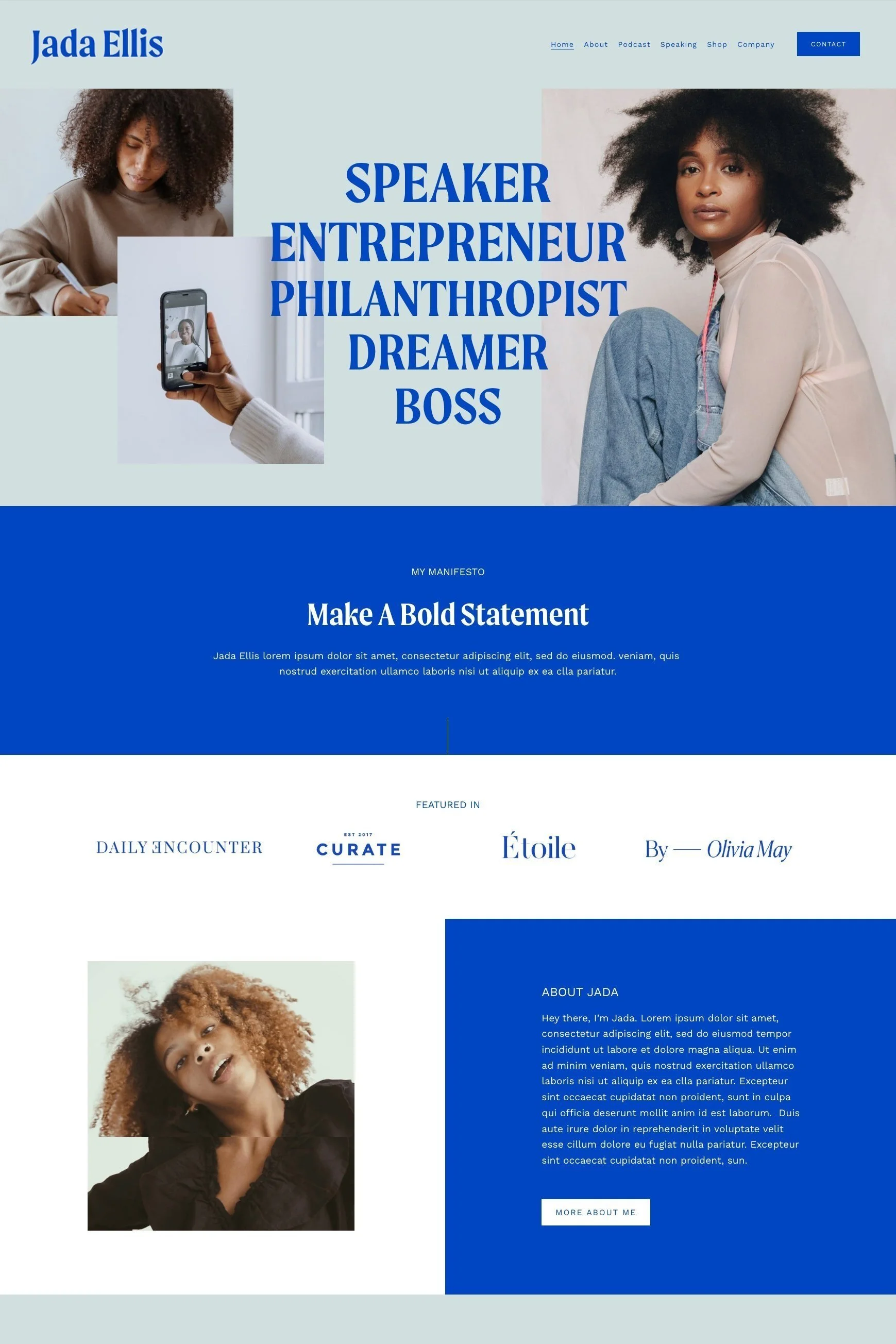 A public speaker website template with a modern theme perfect for speakers, coaches, and podcasters and CEOs.