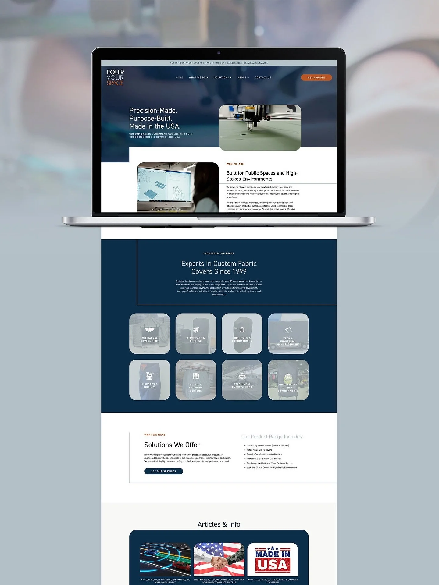 We just launched a fresh new website for Equip Your Space, a custom fabric equipment cover company out of Colorado Springs! Equip brought me in to untangle years of digital clutter (including over 150 of disorganized pages) and rework it into a clean