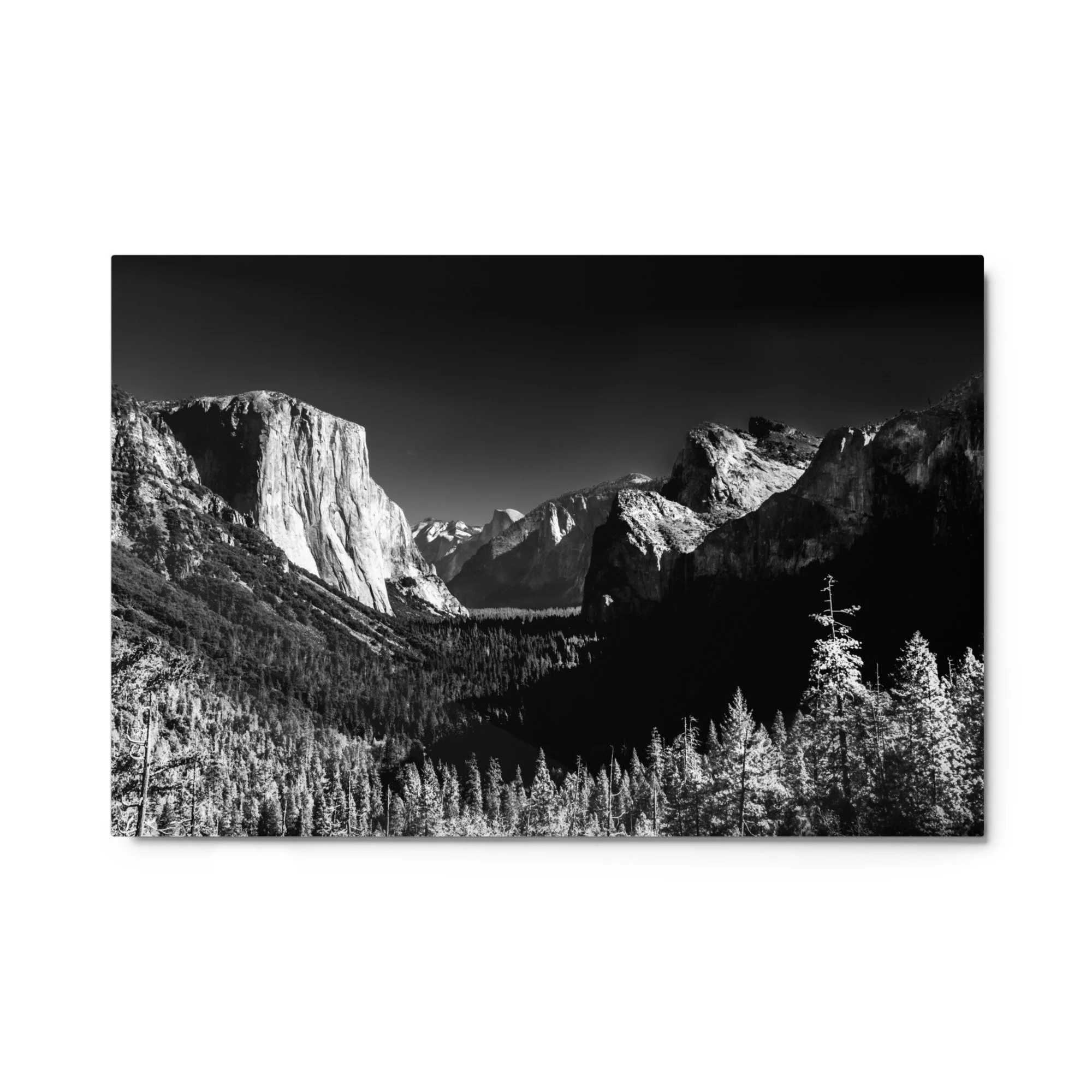 Captivating Yosemite Tunnel View Exquisite Black and White Metal Print