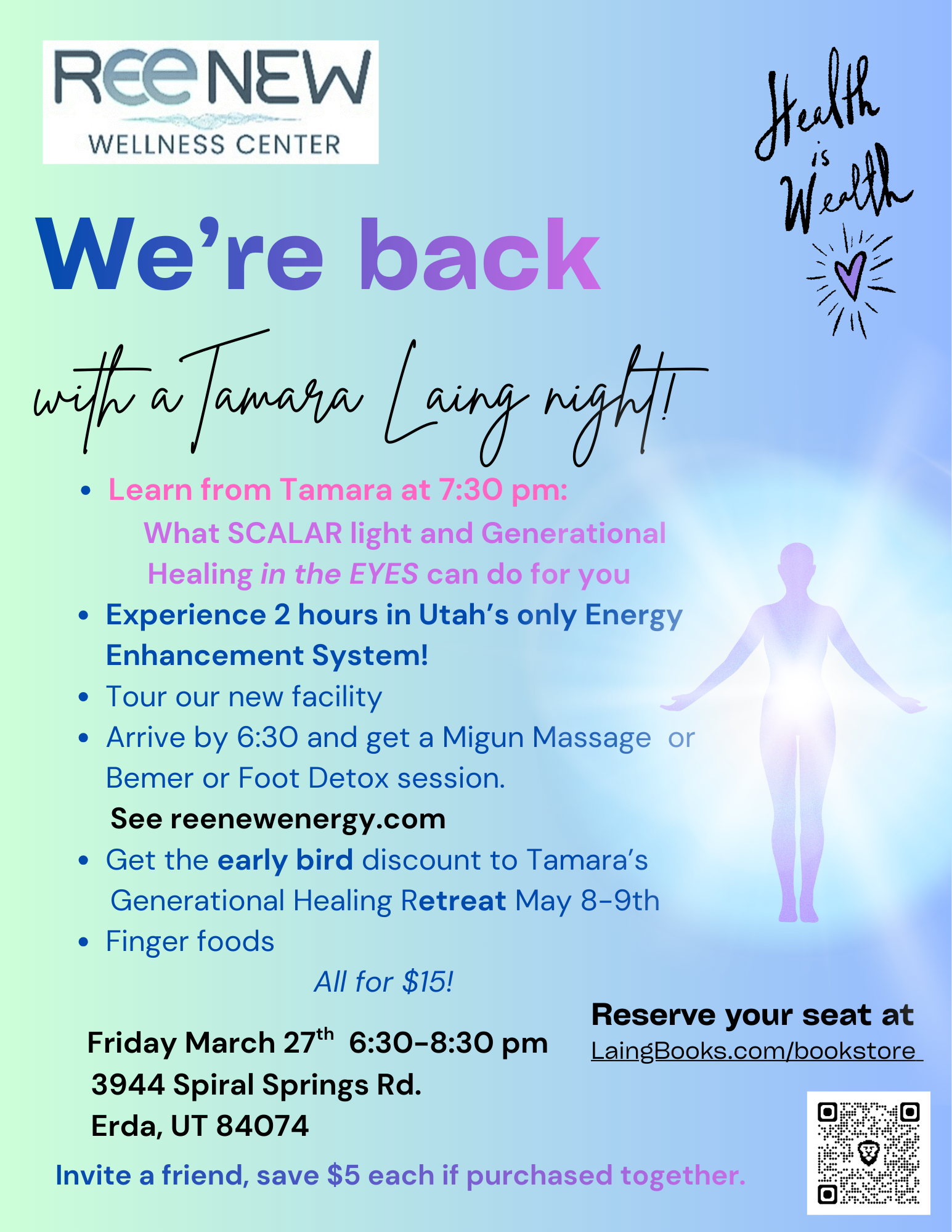 2 Tickets to Tamara Laing Night at REENew Fri. March 27, 2026