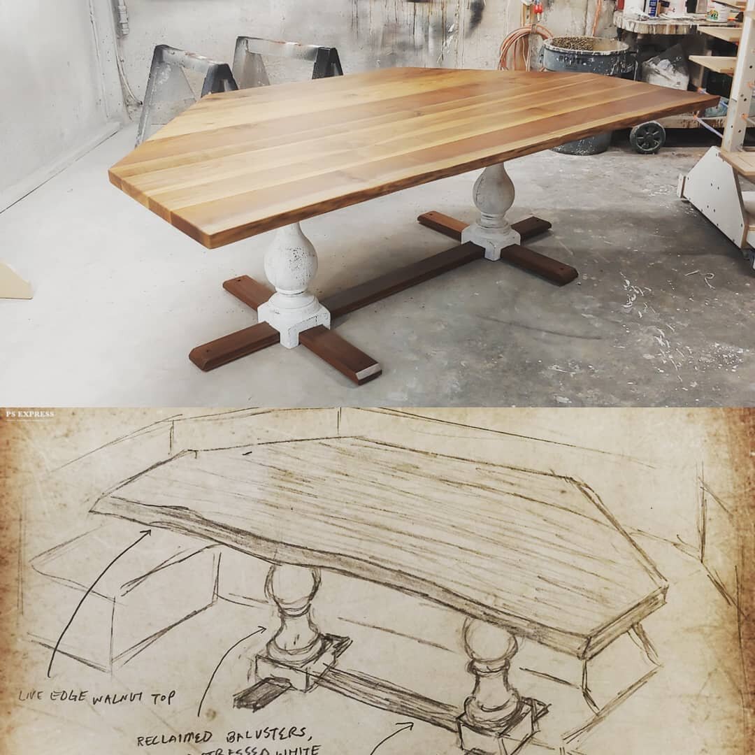 Bringing the vision to reality. Custom live-edge walnut table with reclaimed architectural legs. 
#customtable #custom #walnut #liveedgetable #liveedge #woodworking #finewoodworking #reclaimedwood #reclaimed