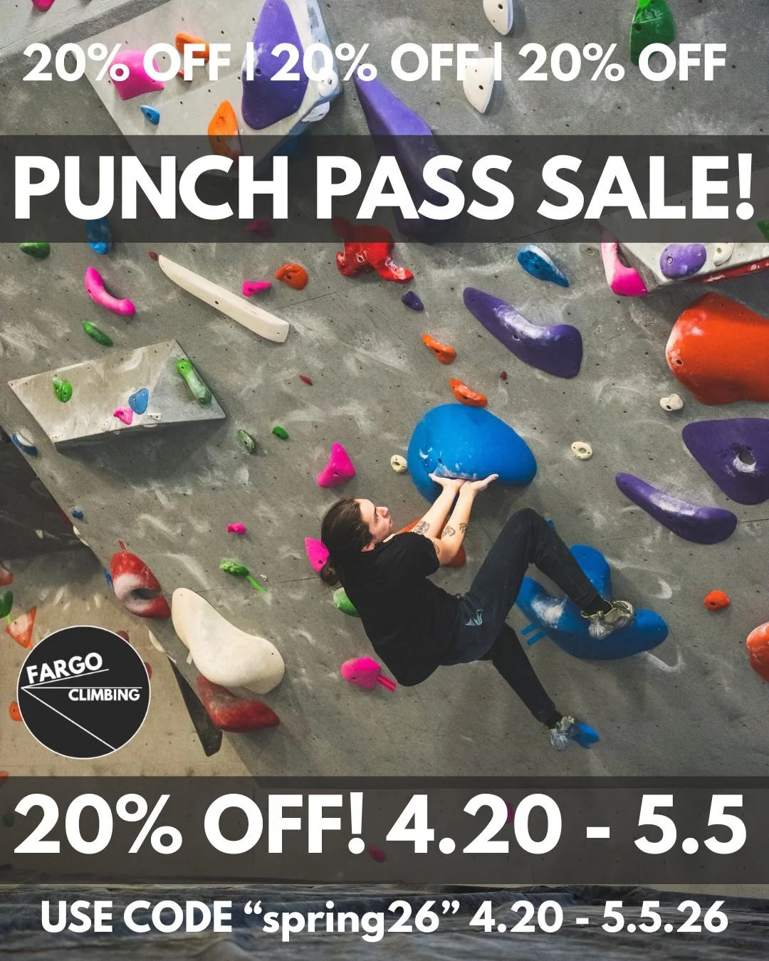Punch Pass Sale Ends TOMORROW!
Get your savings while you can!
Invest in a summer of climbing!
 #moorhead #fargo