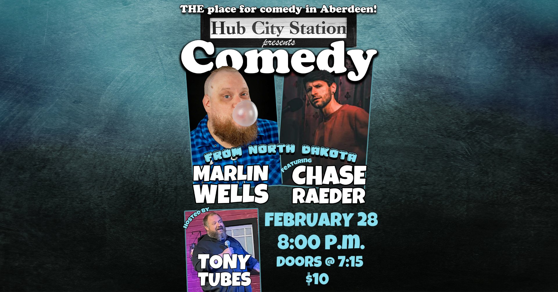 Comedy with Marlin Wells feat. Chase Raeder hosted by Tony Tubes