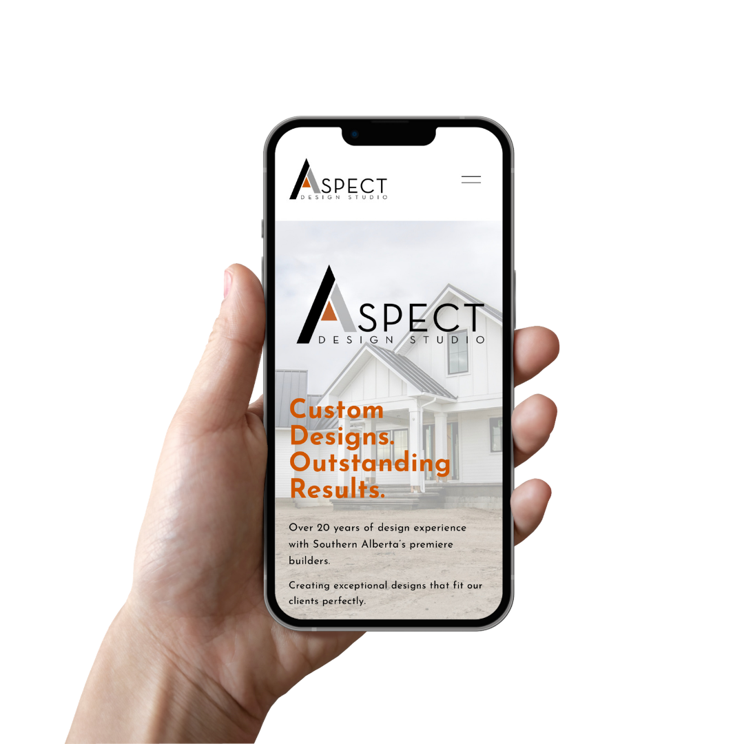Web design company containing Picture of a hand holding a phone, exploring the Aspect Design Studio Official Website in Lethbridge, Alberta. Professional web designer in Southern Alberta. Website design in Lethbridge.