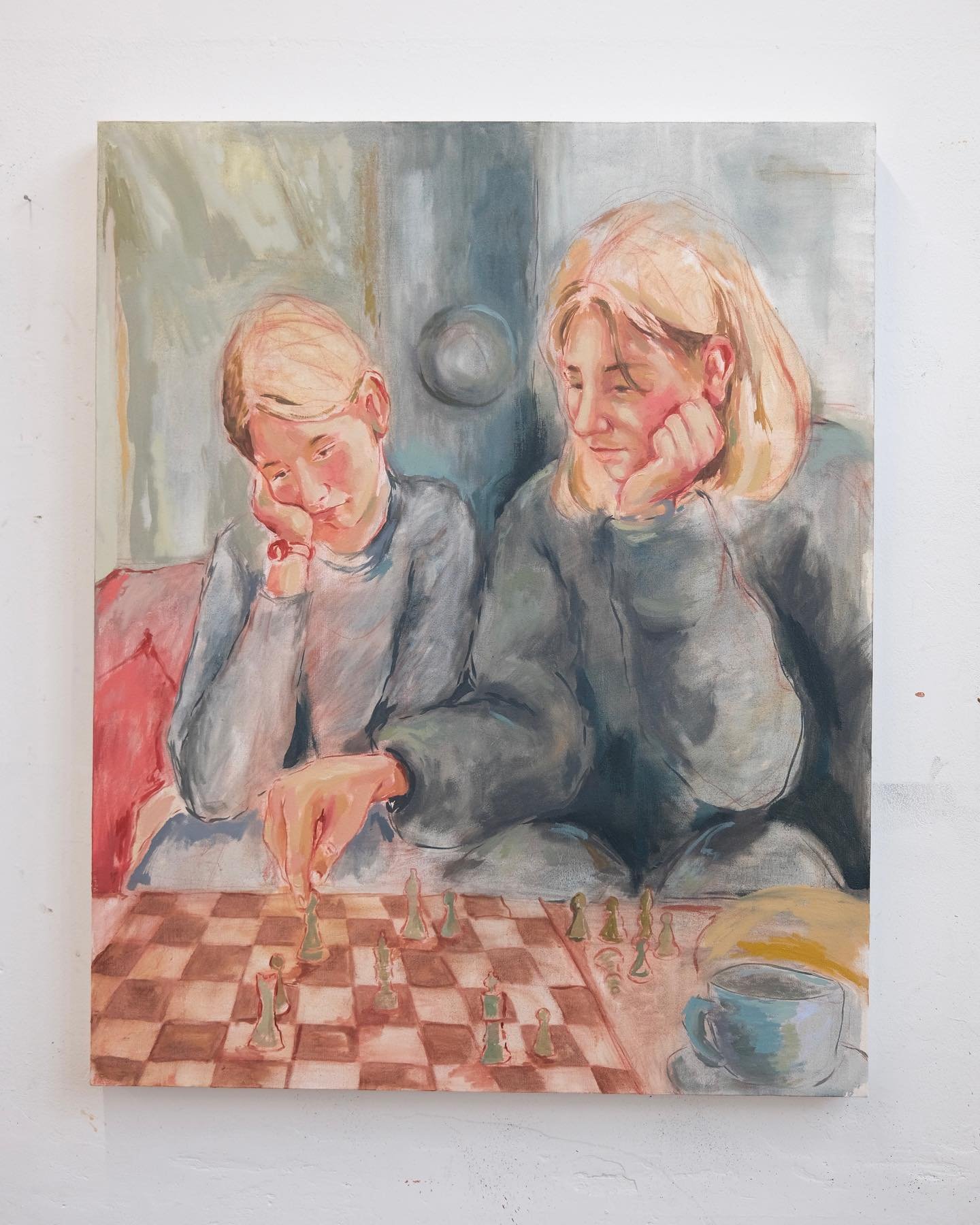 progress on &lsquo;The Chess Game,&rsquo; oil on canvas. 

A continuing attempt to translate drawings and the liveliness of them into paintings on a canvas&hellip; it&rsquo;s like a game of knowing when to stop and finish, when to leave space, a myst
