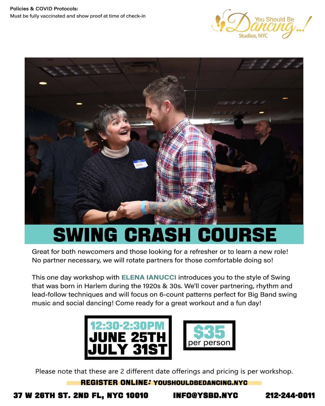 Join Elena Iannucci this Saturday at YSBD..! Learn how to swing dance with us this month, and hit the dance floor in no time. Register now. 
#swing #swingclass #learnswing #ysbd #youshouldbedancing