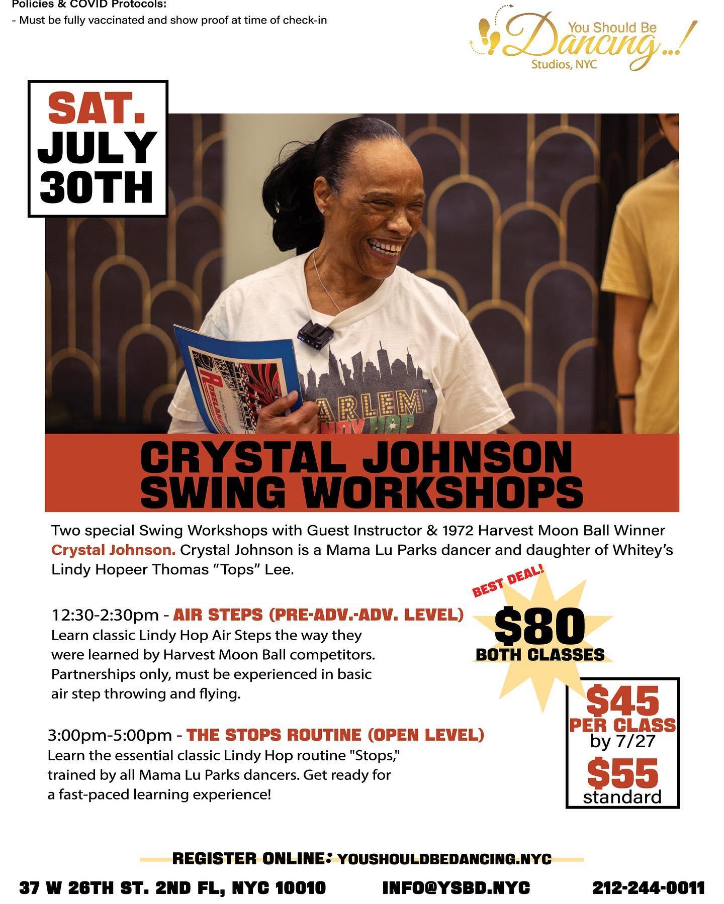 Back by popular demand! Don&rsquo;t forget @crystaljohnsonlindyhop72 is coming back to YSBD&hellip;! Register now! 
#swing #lindy #harvestmoonball #mamaluparks
