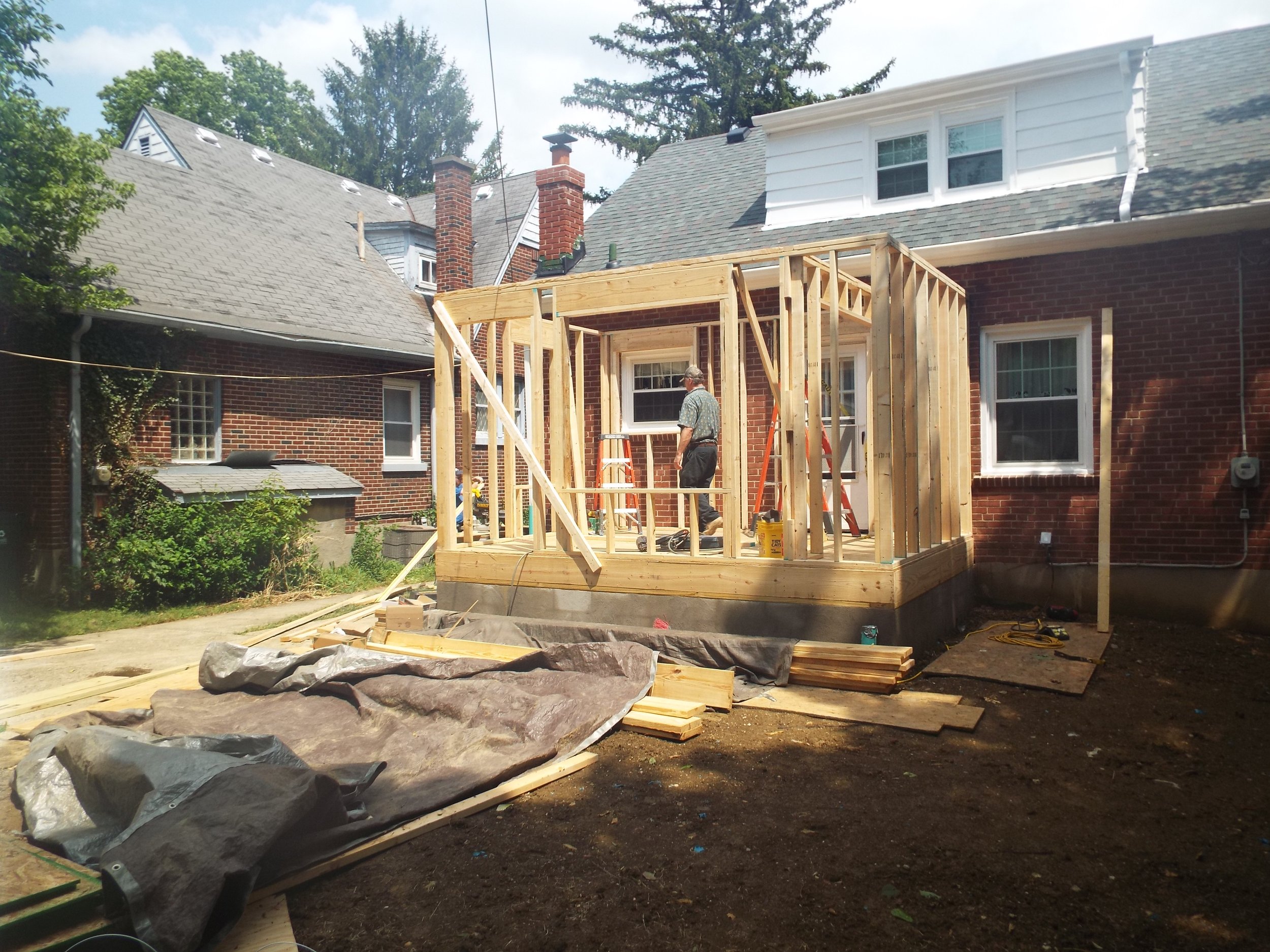 Outdoor view of  framing walls and studs 