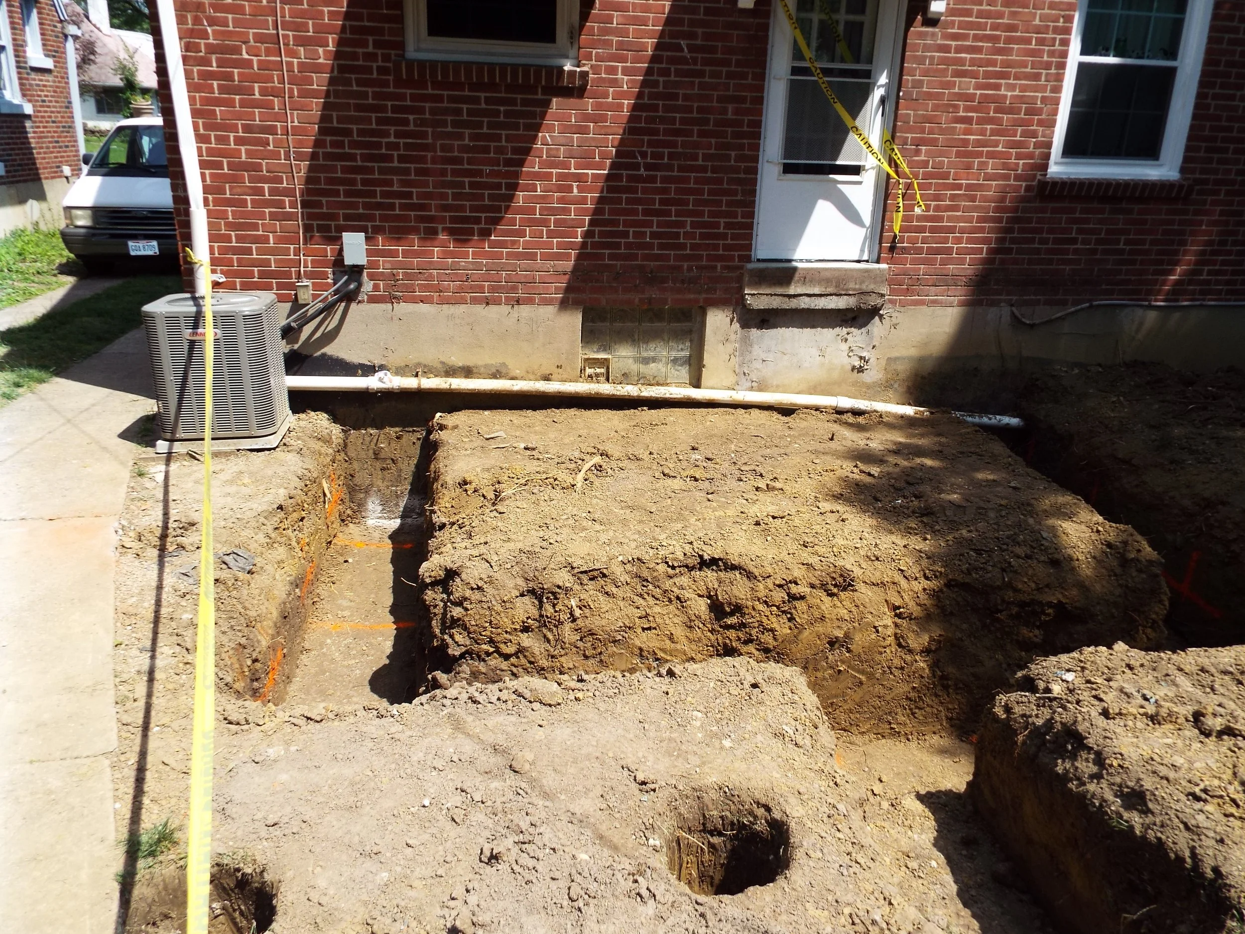 Outdoor view of trenches for foundation concrete work