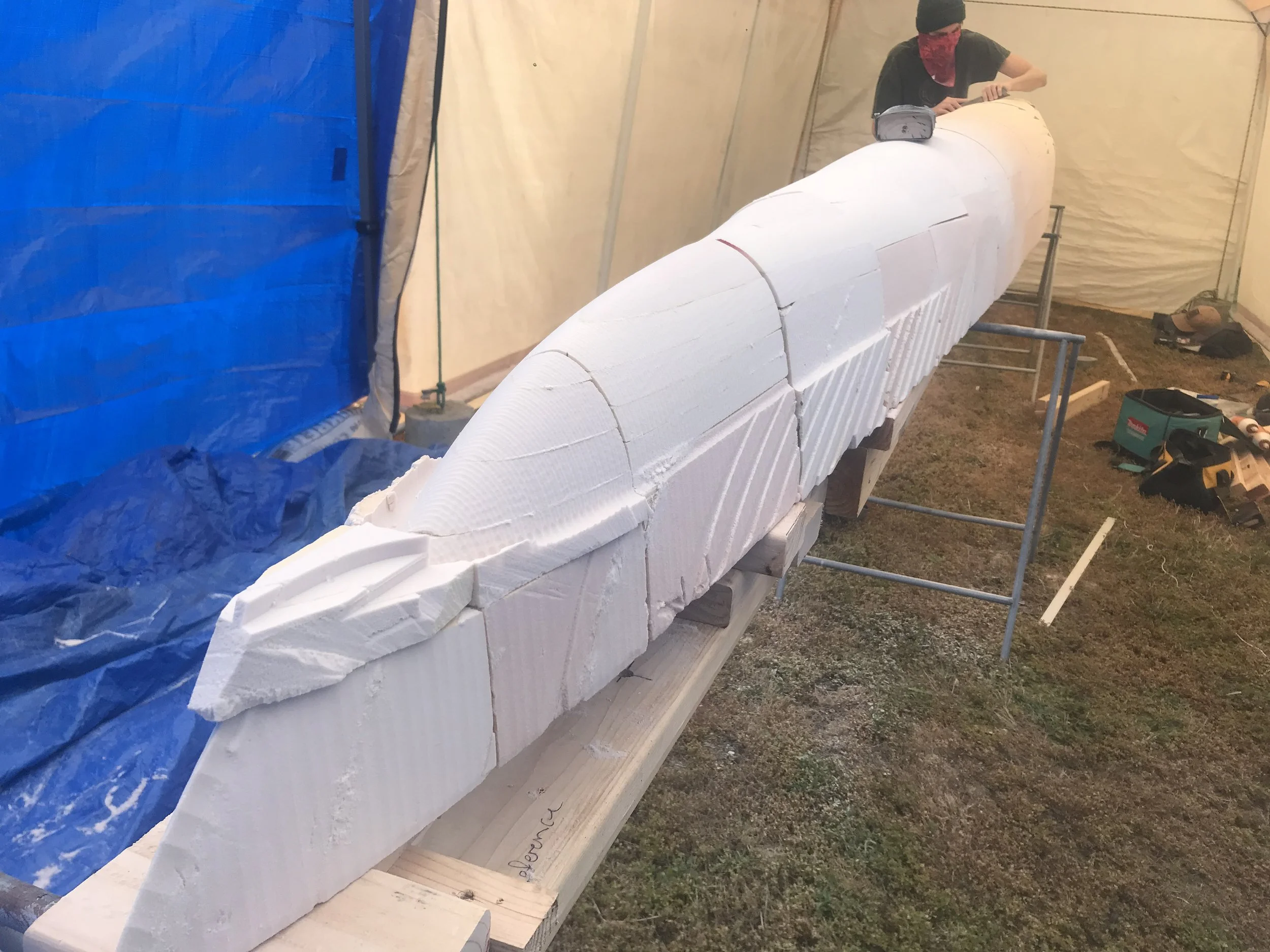Placing the sections together for the first time. Some CNC cuts were too rough to use as a final cast so hours of sanding were required as well as Bondo Putty to fill any gaps.