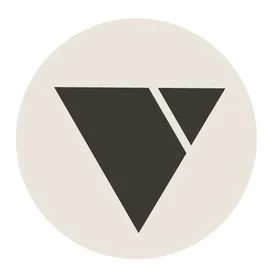 Minimalist logo with an inverted triangle and a vertical line inside a circle.