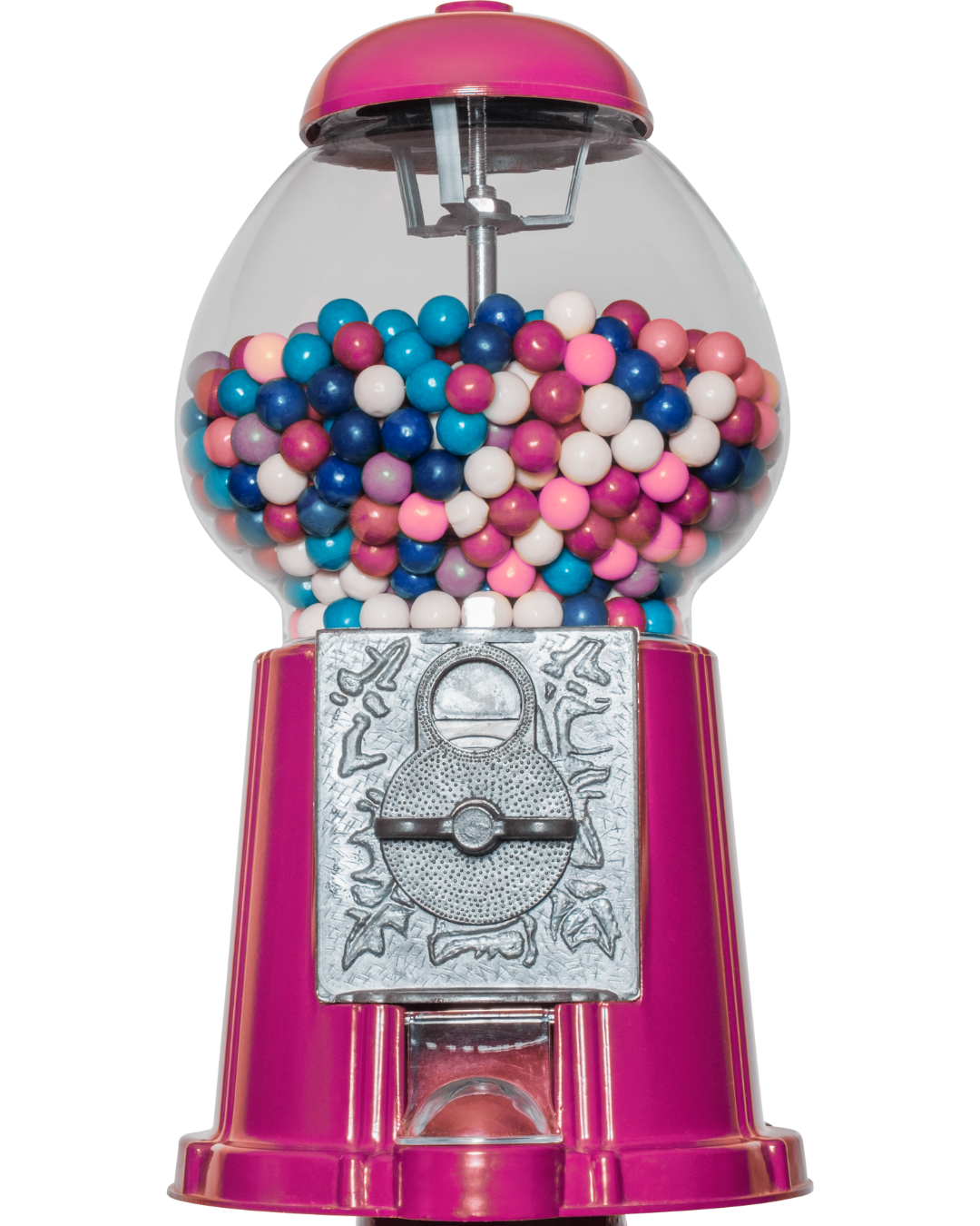 a magenta gumball vending machine
