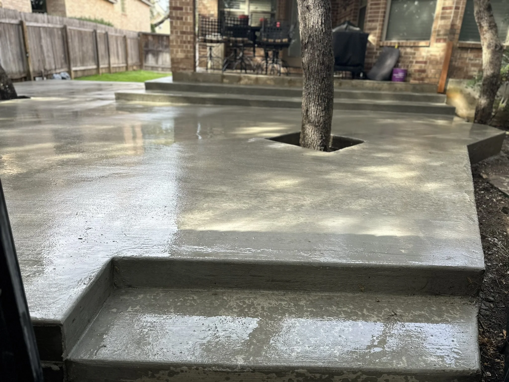 Concrete sidewalk and walkway installation for a commercial property in San Antonio, Texas.