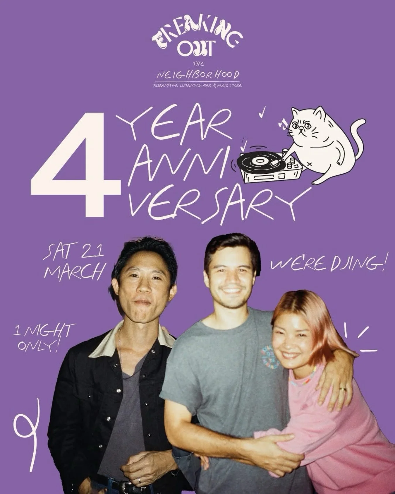 Freaking Out The Neighborhood turns 4!

Tonight we&rsquo;re celebrating four years of FOTN with something a little different. For the first time, we&rsquo;re setting up the decks and DJing at the bar ourselves.

Usually our nights are built around fu