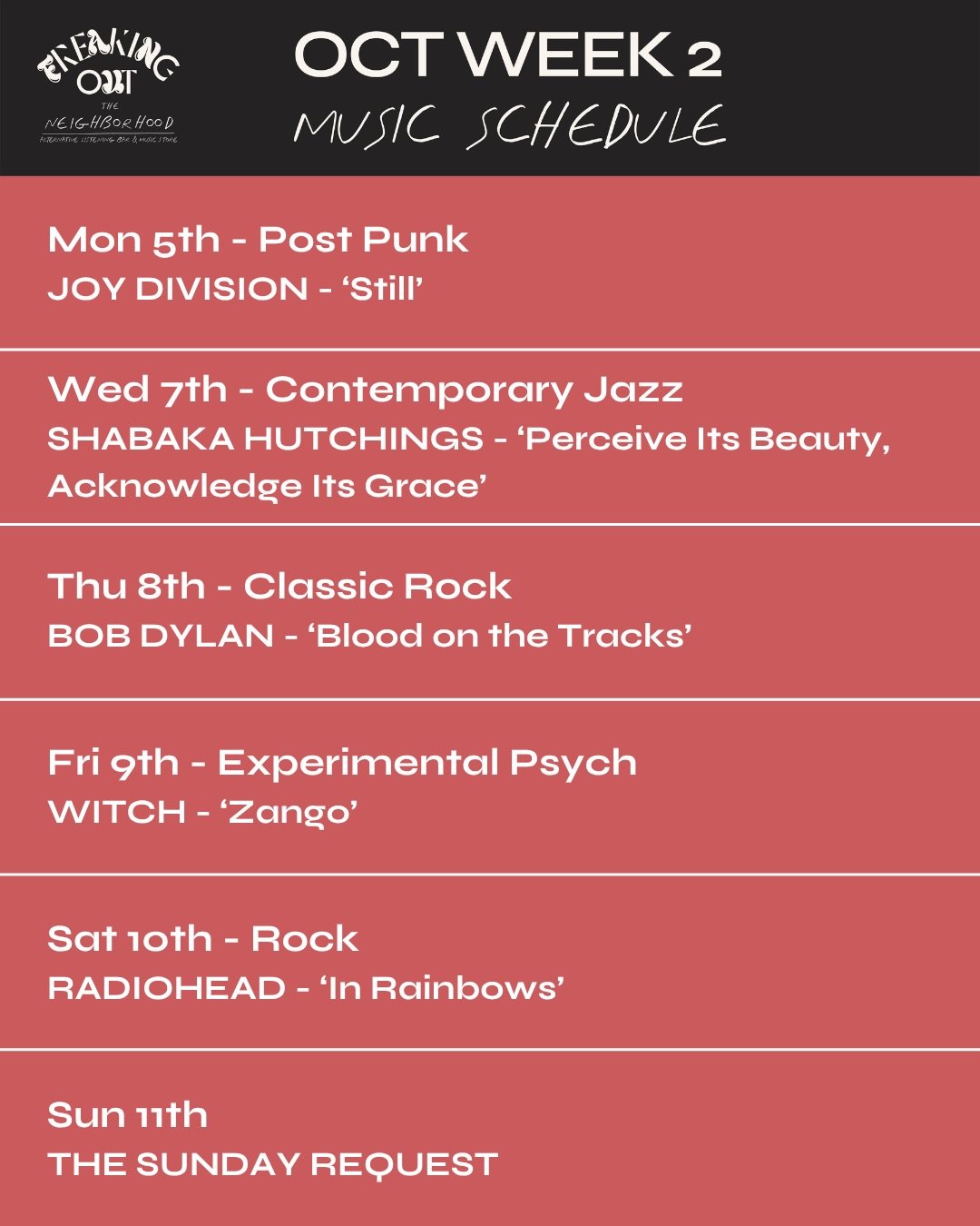 This week moves from post-punk and contemporary jazz to classic rock, experimental psych and Radiohead.

We&rsquo;ve got Joy Division&rsquo;s &lsquo;Still&rsquo;, Shabaka&rsquo;s &lsquo;Perceive Its Beauty, Acknowledge Its Grace&rsquo;, Bob Dylan&rsq