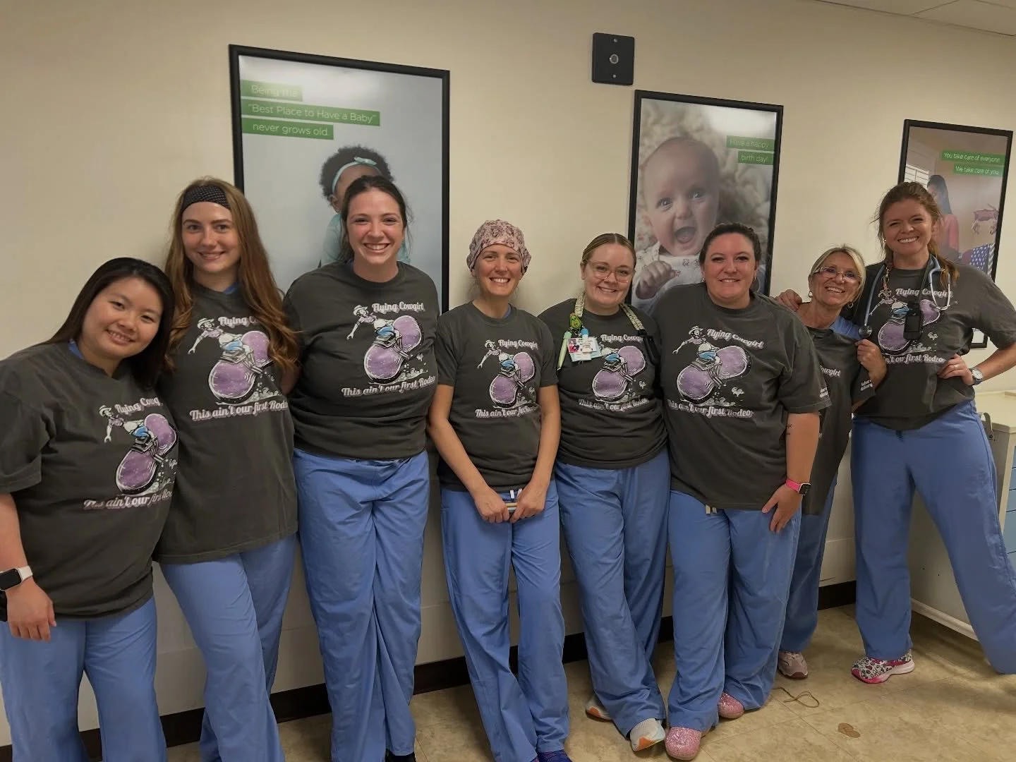 A little Nurses Week surprise for some of the incredible nurses we have the privilege of working alongside every day 🤍 

This shirt features the iconic &ldquo;flying cowgirl&rdquo; &mdash; a labor position that&hellip; if you know, you know 🤠✨ 

To