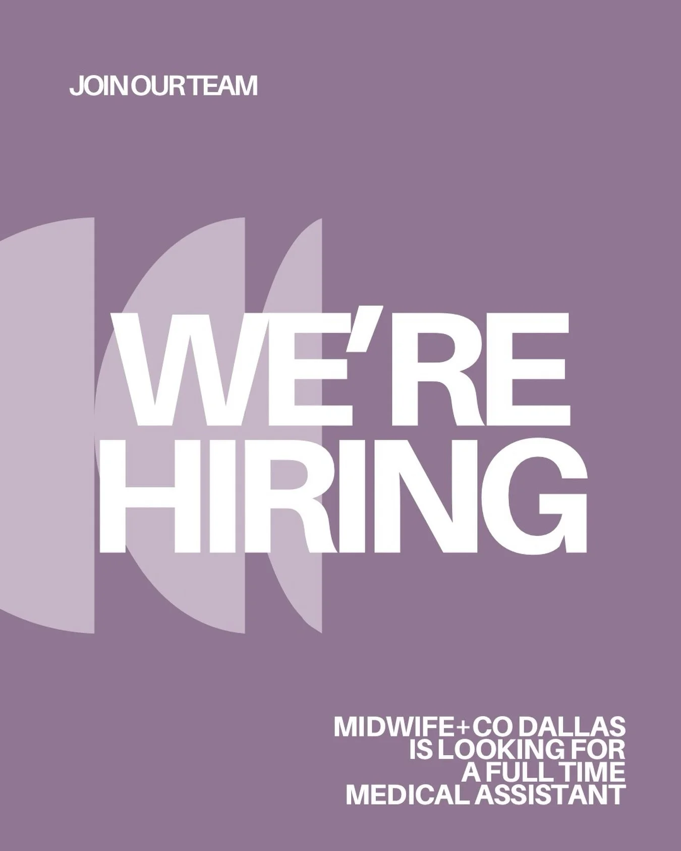 We&rsquo;re hiring 🤍 

Midwife+Co is looking for a full-time Medical Assistant to join our Dallas team. We&rsquo;re searching for someone who is compassionate, motivated, team-oriented, and passionate about supporting women and families through ever