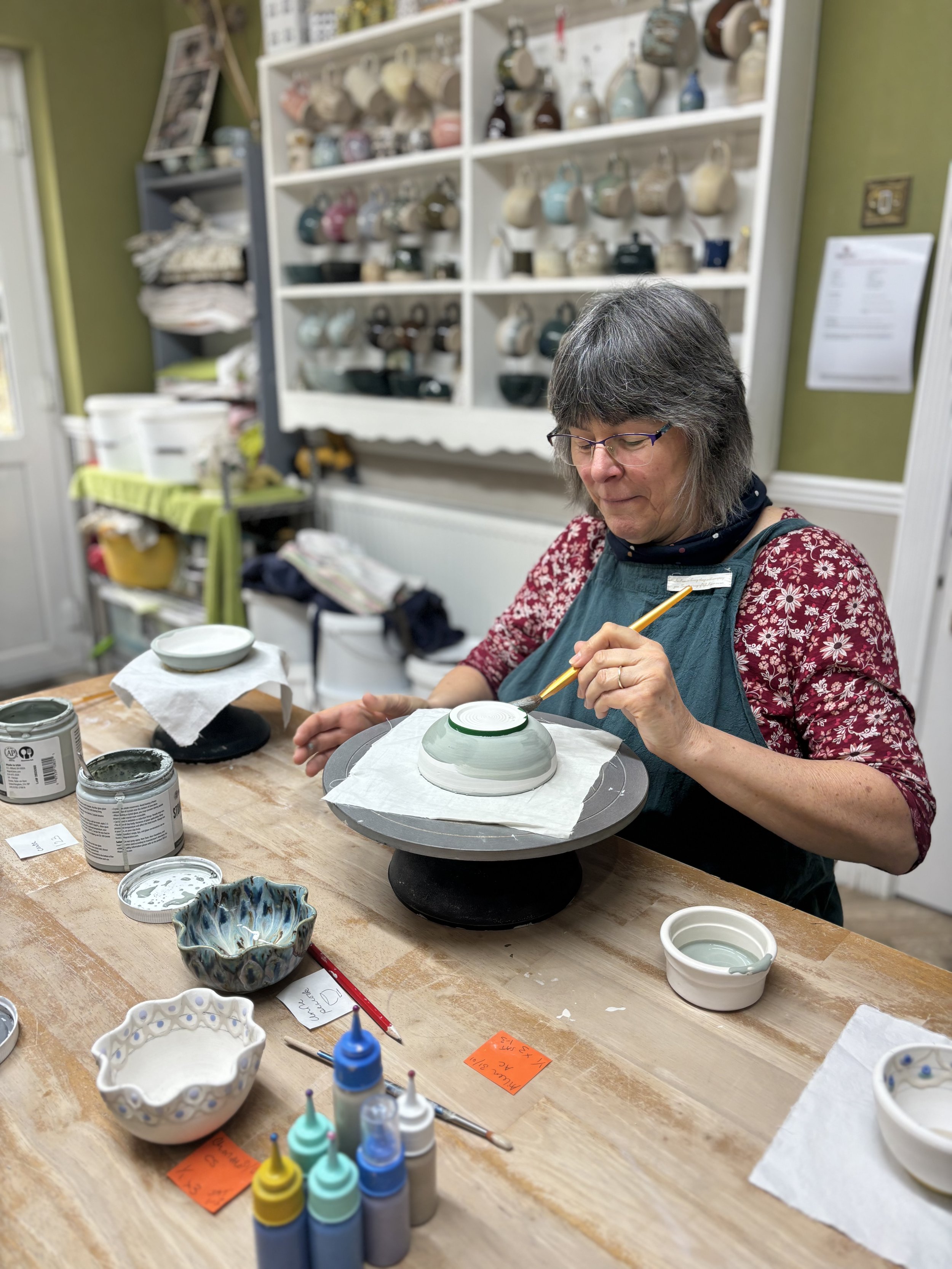   
 Aileen & Charlotte have returned to glaze their pieces... 
 