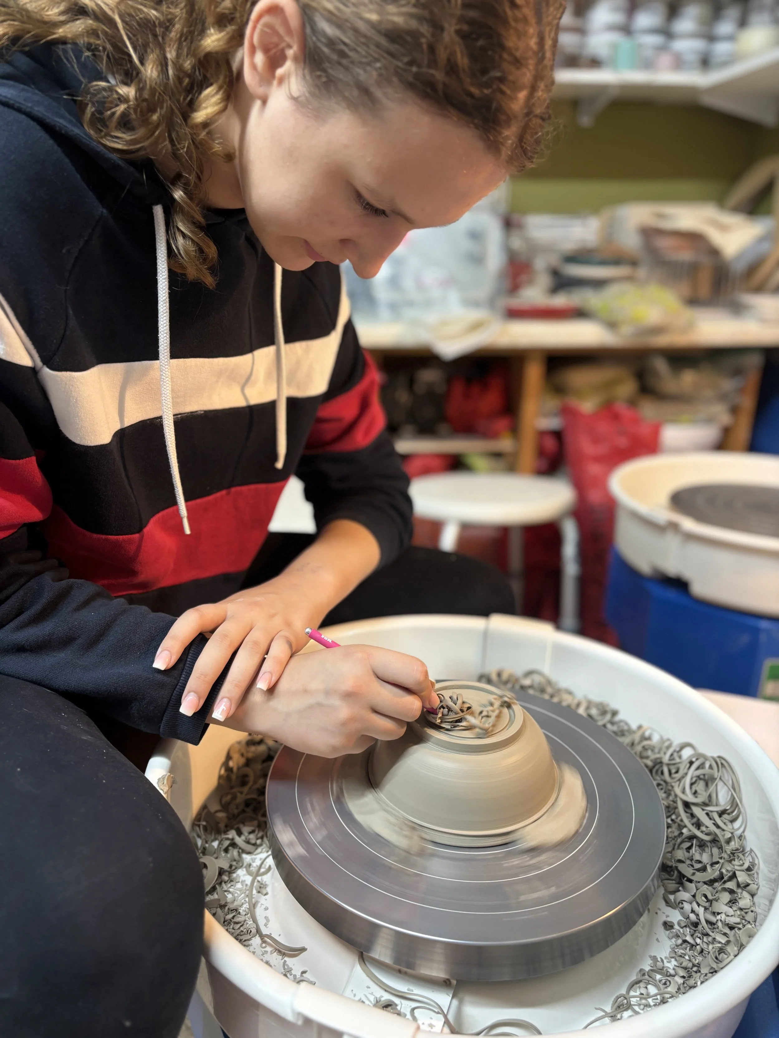   
 Sofia Has been trimming her last pieces & choosing her glazing for final session! 
 