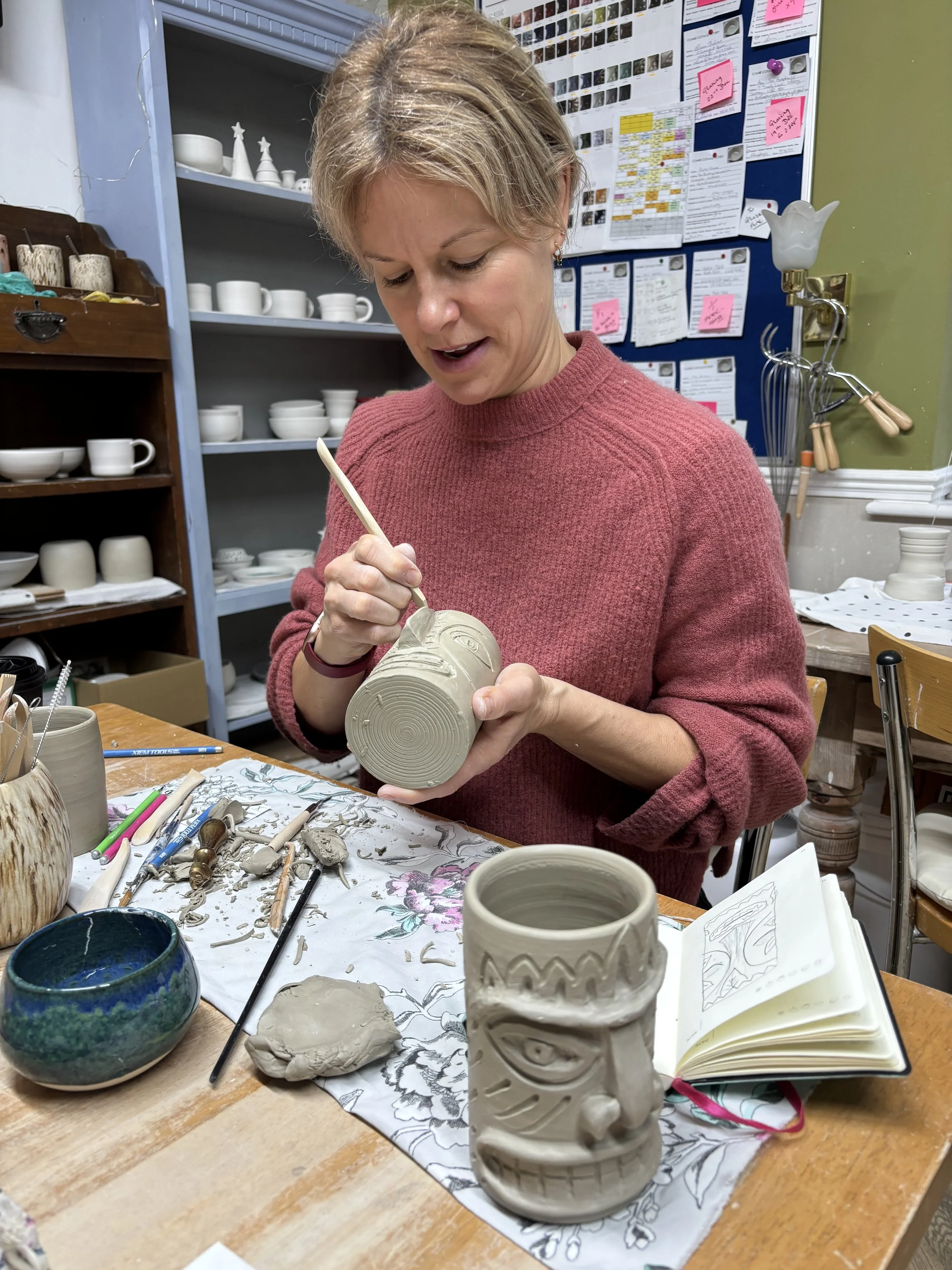   
 Megan has done a fabulous job carving her Tiki mugs ... 
 