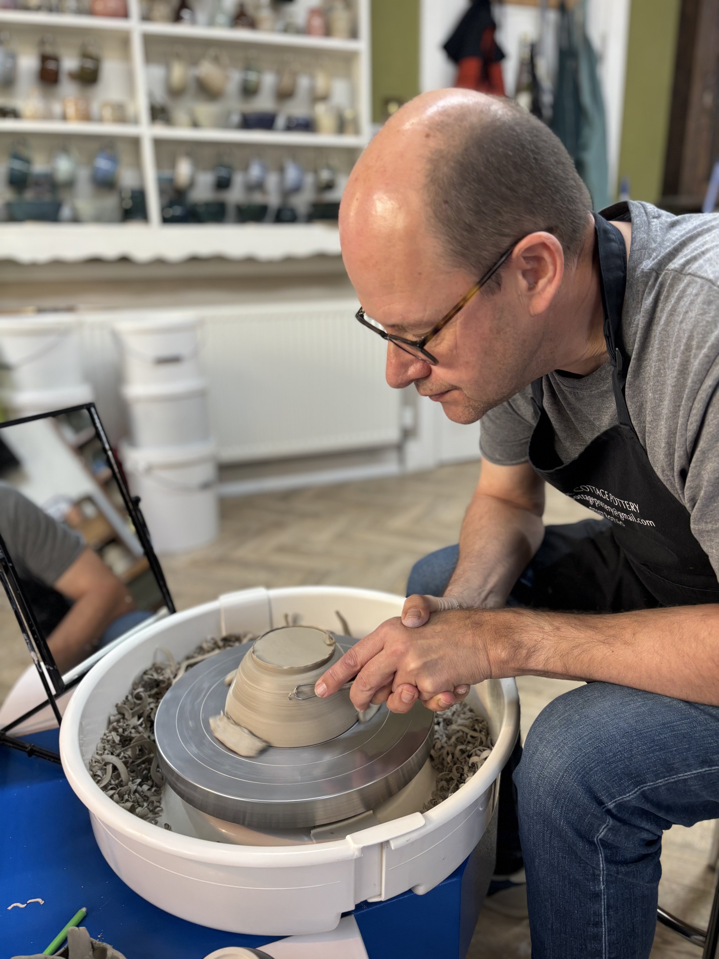   
  Steve has been trimming his pieces & choosing his glazes for the final session of his 'throw, Turn & Glaze Experience'! 
 