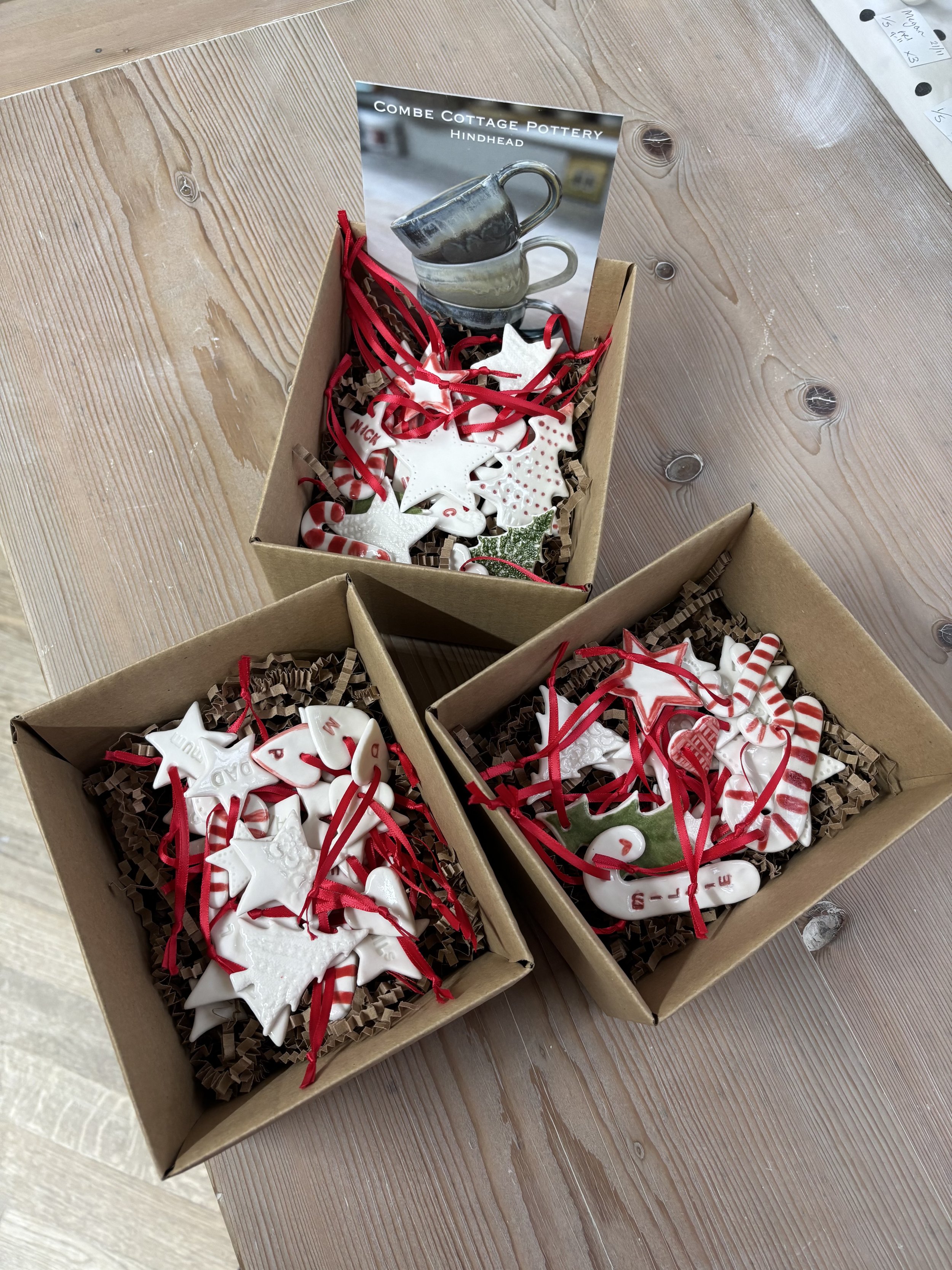   
 Vikky, Millie & Lesley's beautiful pieces made during their porcelain Christmas workshop  
 