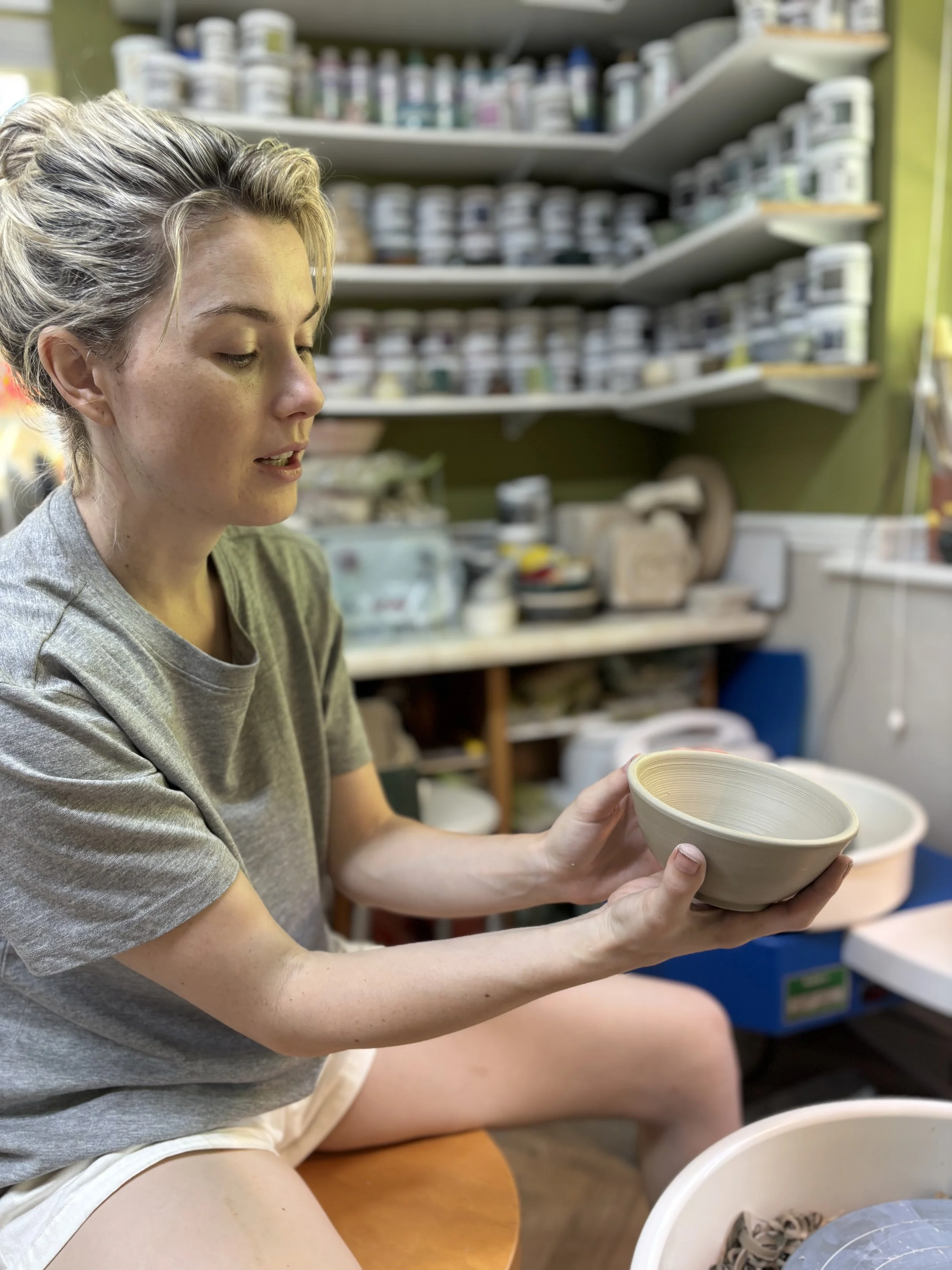   
 Emma has been learning how to trim her thrown pieces on her 5 week course! 
 