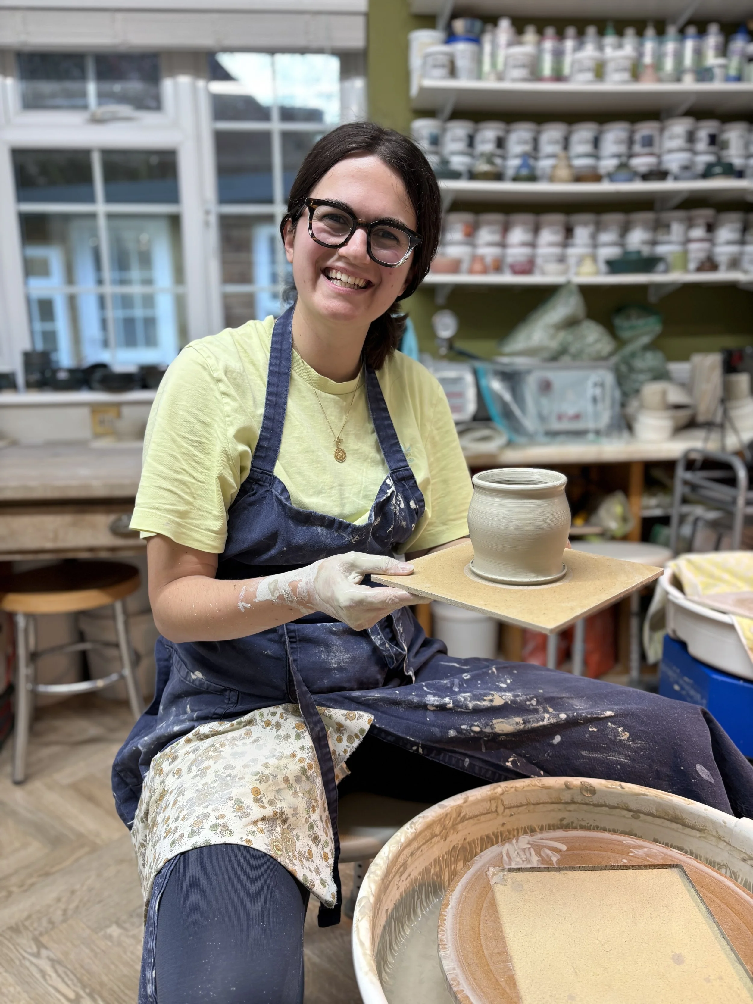   
 Izzie's made a great start to her first 5 week course throwing three mugs! 
 