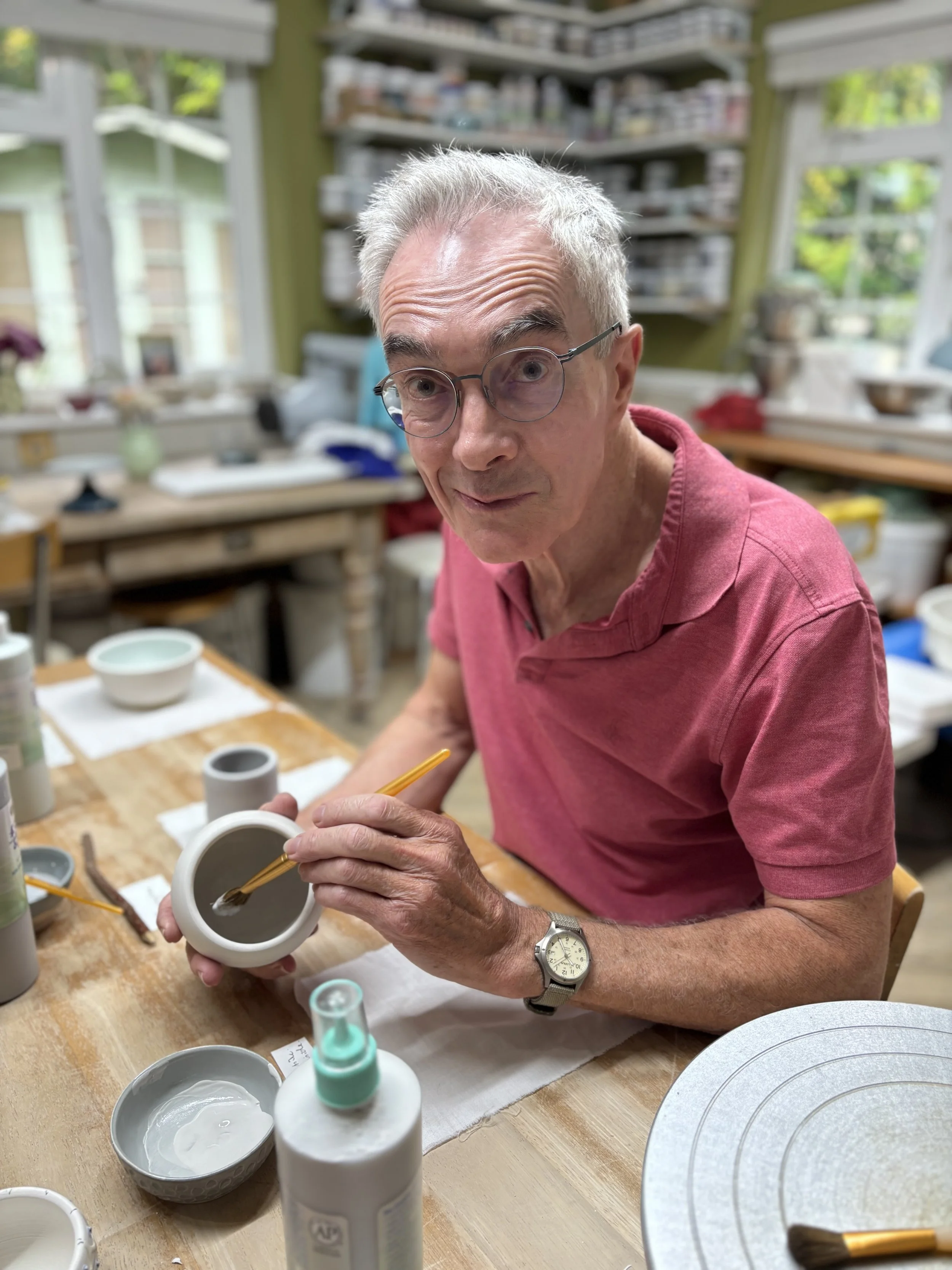 ... & Clive at the end of their 'Throw, Turn & Glaze Experience!