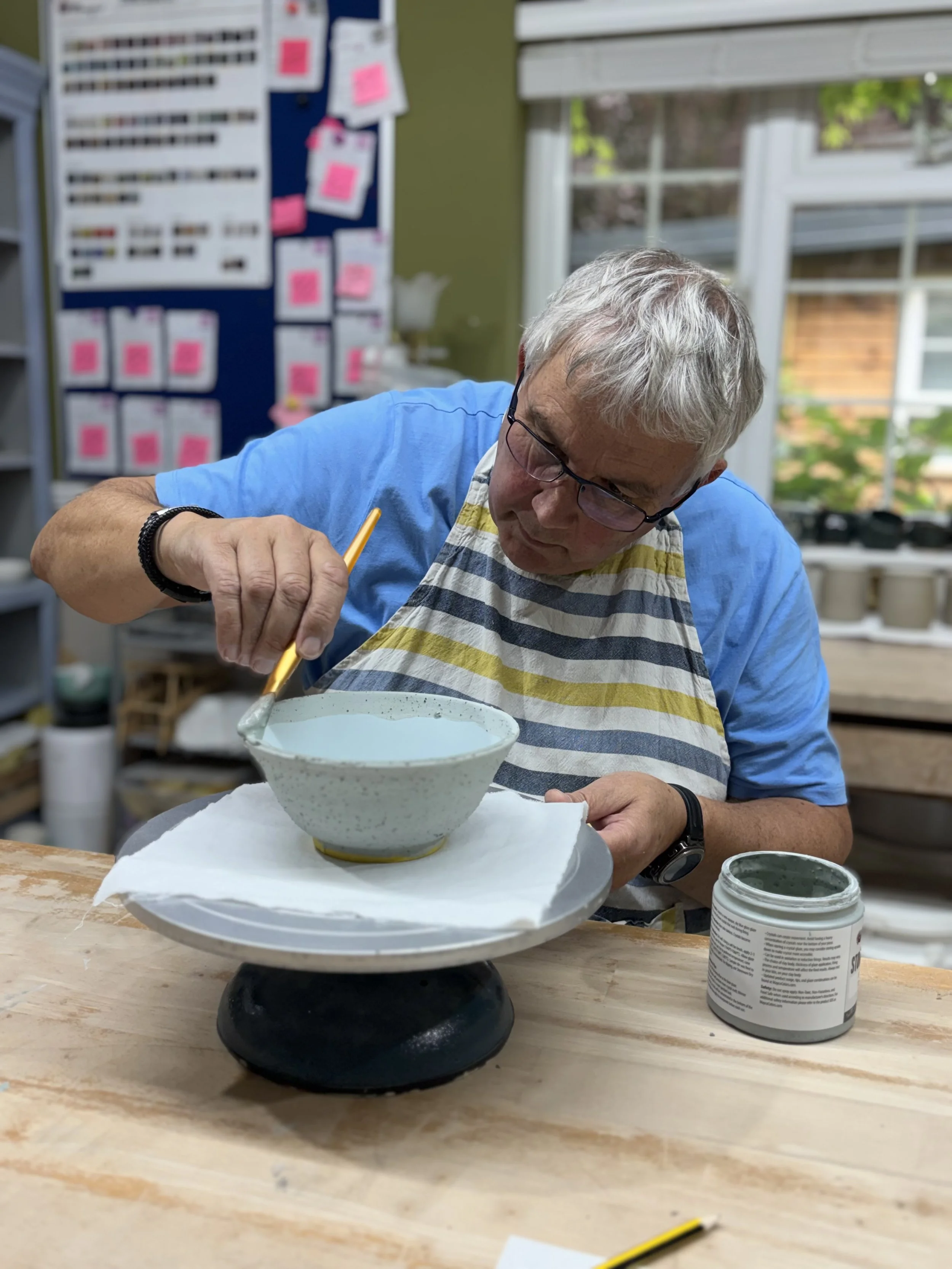   
 Cecil has been glazing his pieces at the end of his 'Throw, Turn & Glaze Experience'! 
 