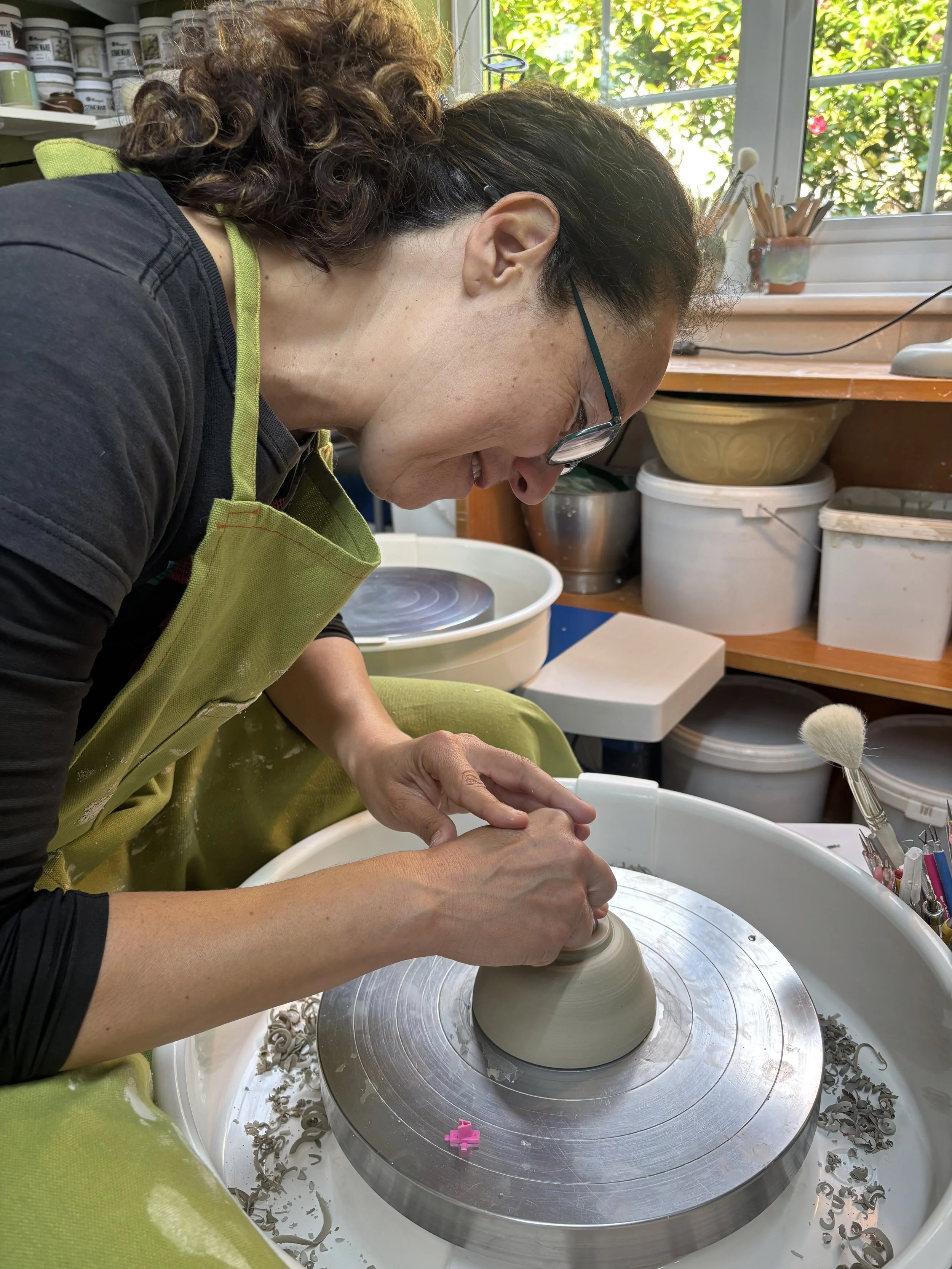   
 Miryam has trimmed her latest pieces & chosen her glazing for her next session! 
 