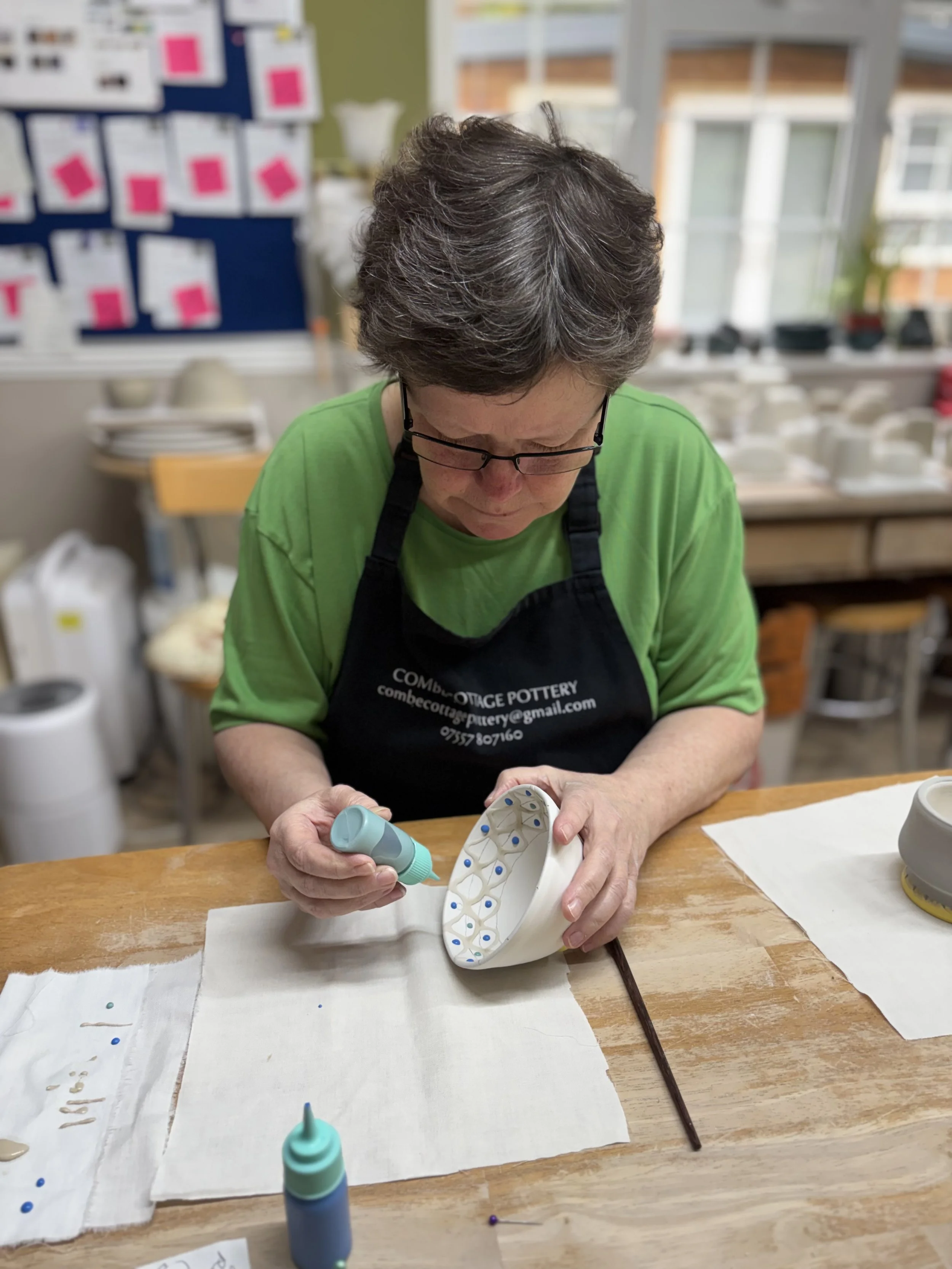   
 Bernie has returned to glaze her thrown pieces! 
 