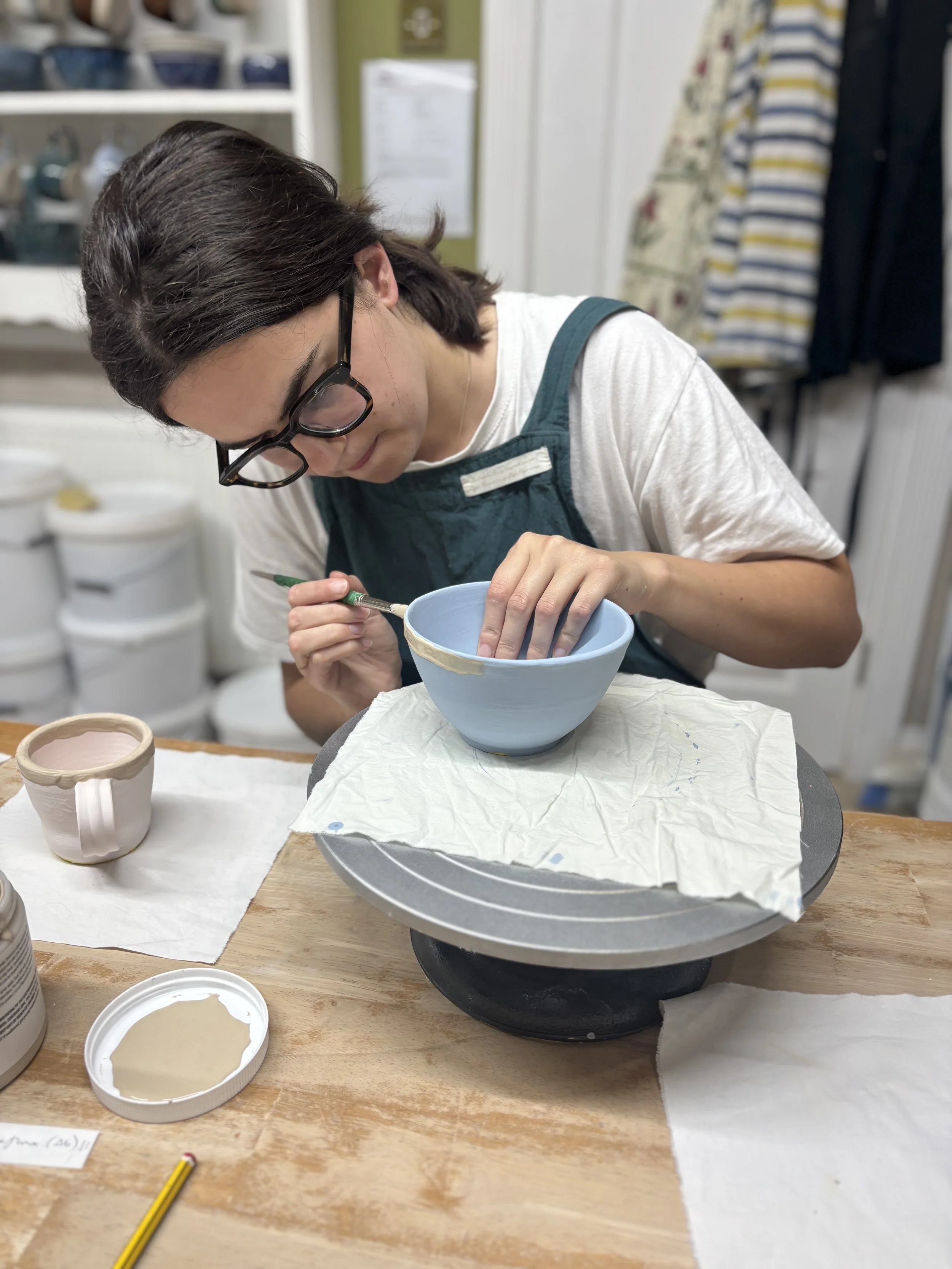   
 Lizzie has been glazing her pieces at the end of her first 5 week course! 
 
