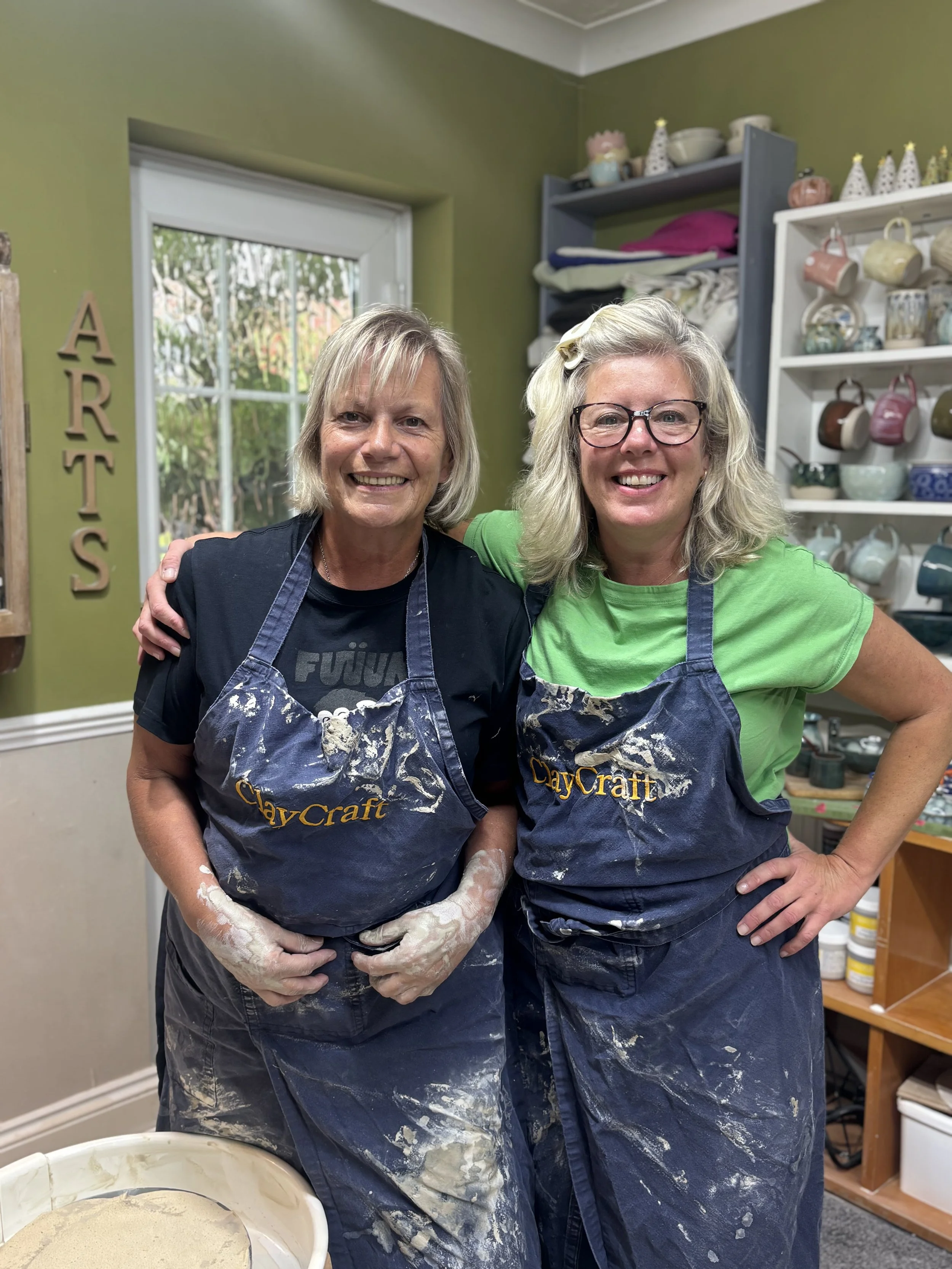   
 Lovely afternoon of throwing with Irene & Natalie who will be returning to glaze their super pieces!   
 