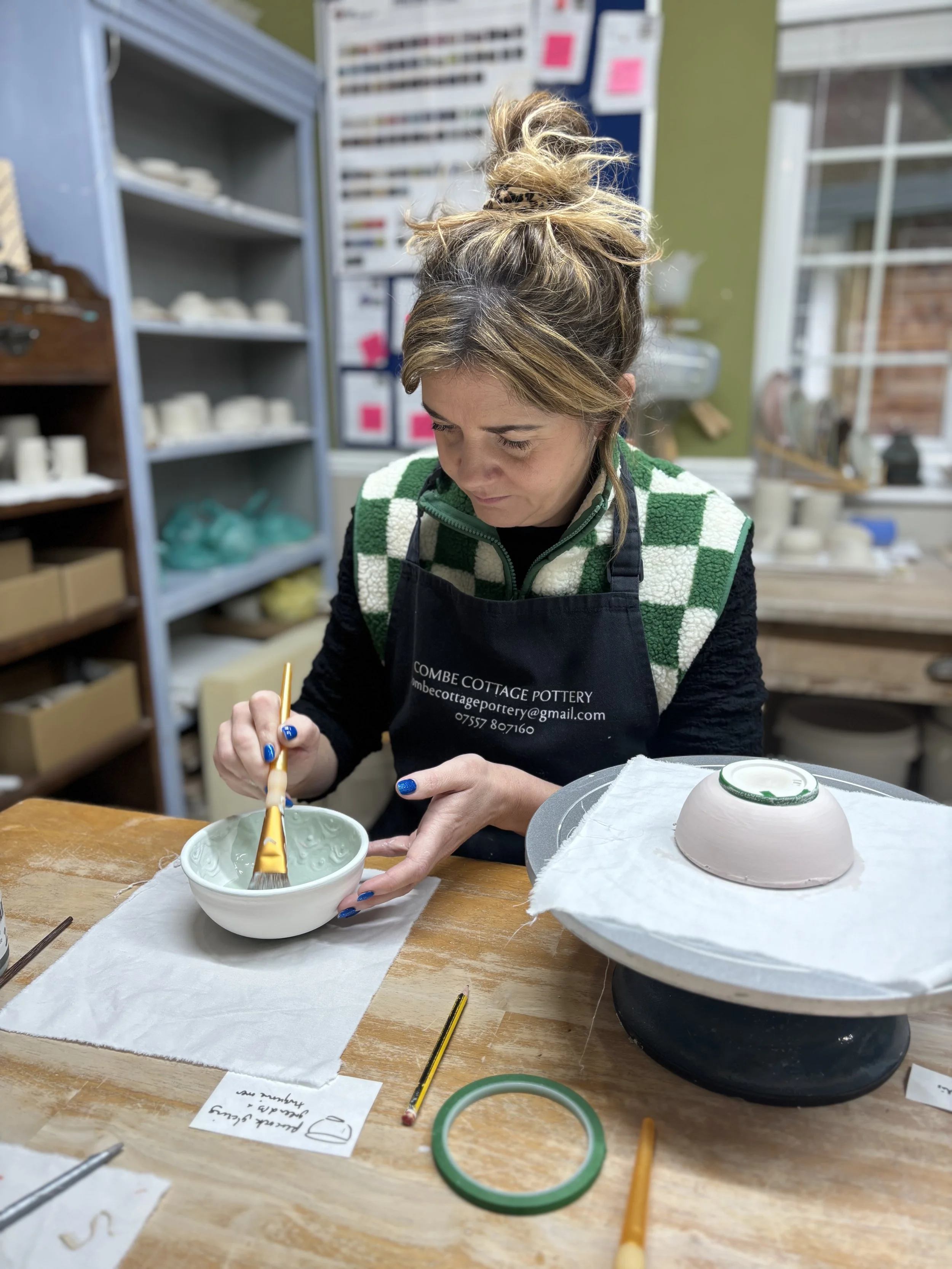   
 Emily has been glazing her pieces at the end of her 'Throw, Turn & Glaze Experience'! 
 