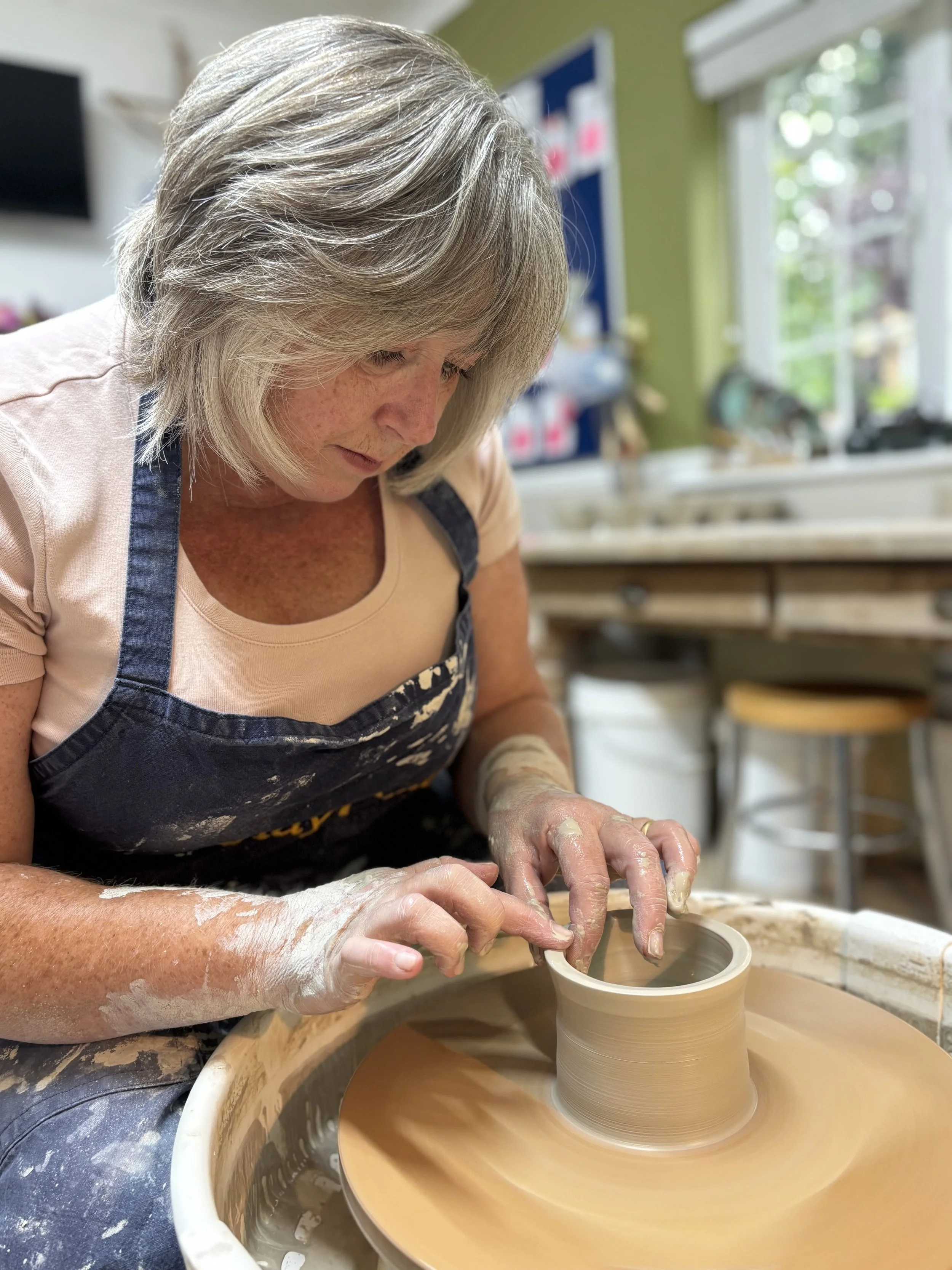 A very successful start to Jo's 'Throw, Turn & Glaze Experience' - a present from her brother!