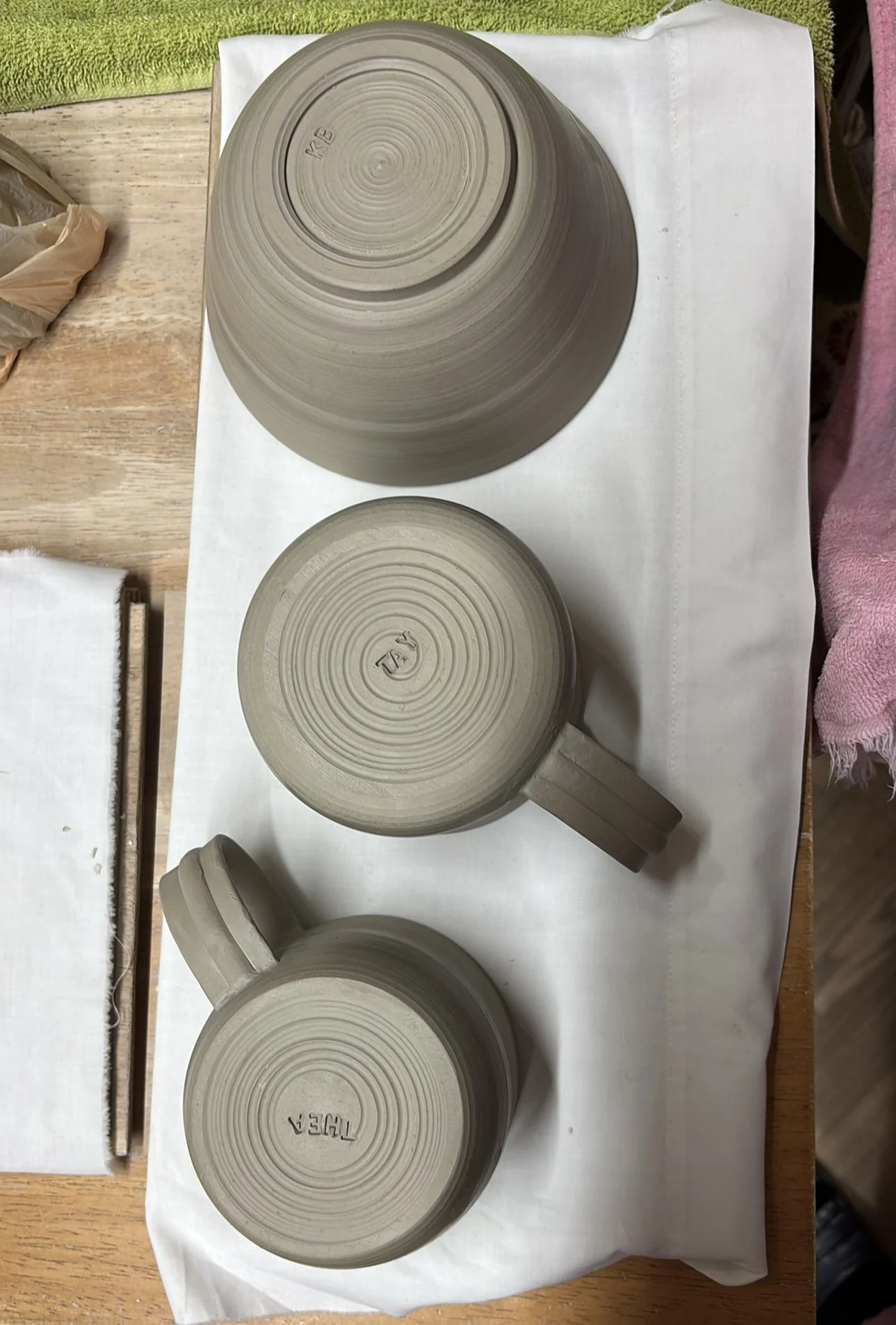   
 First set of Kirsty's trimmed pieces on her 5 week course! 
 